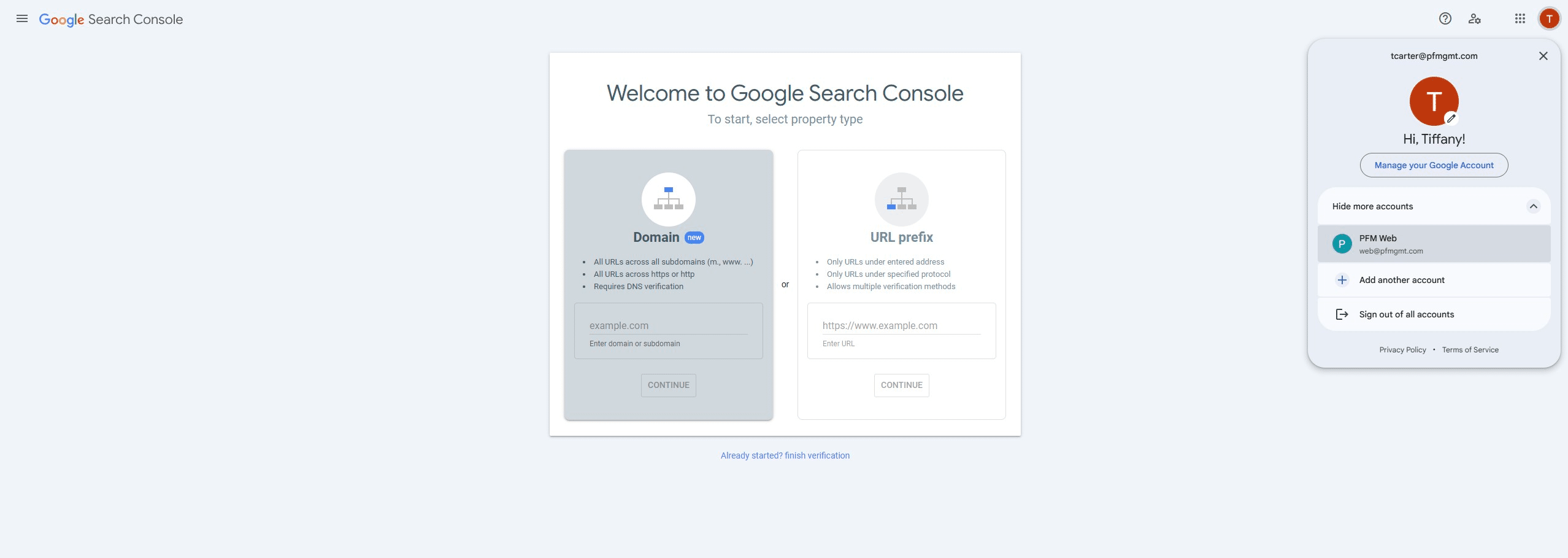 Log in as "web@pfmgmt.com"