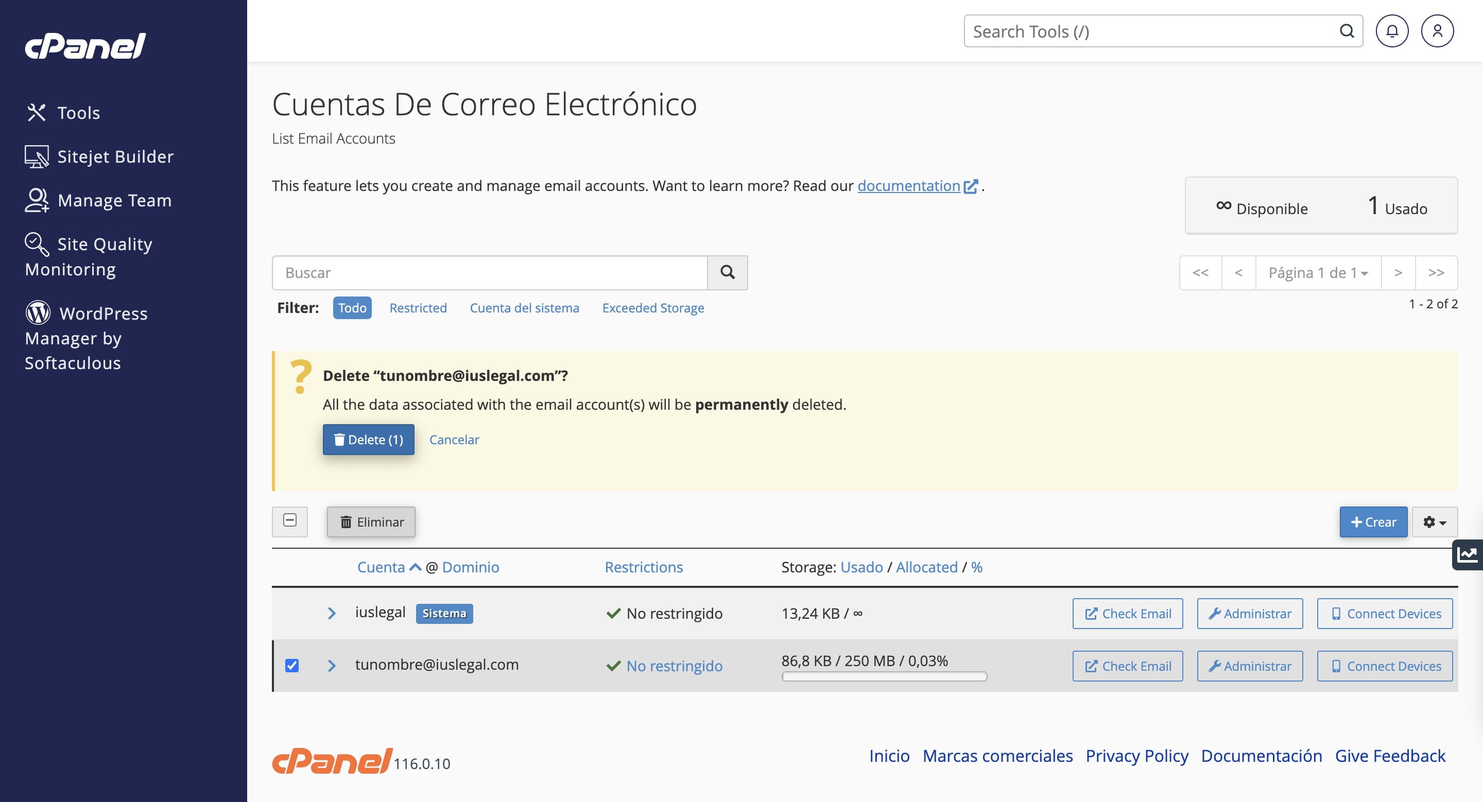Confirma pulsando "Delete"