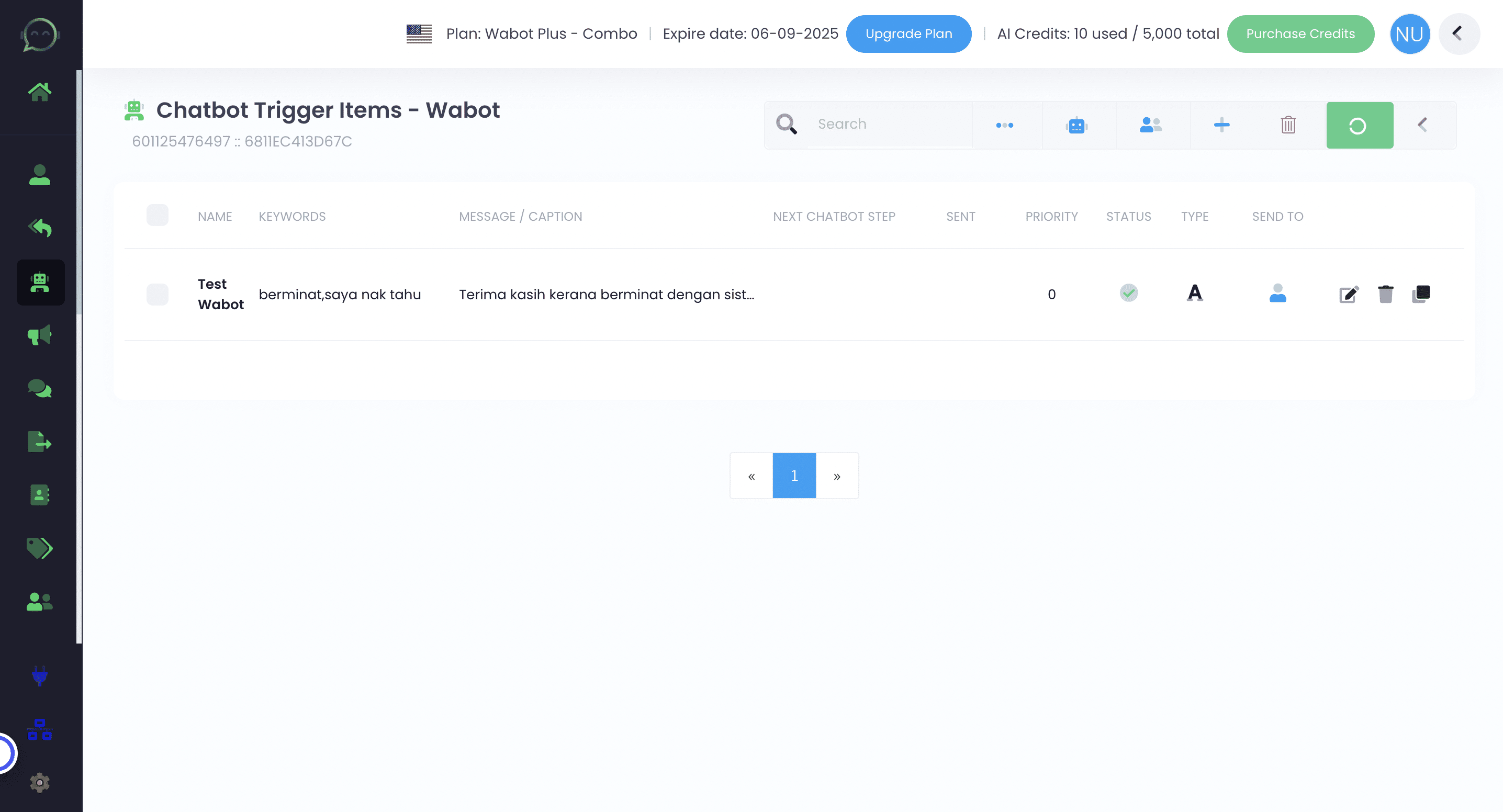 If the icon has turned green and keeps moving, that means your chatbot is working.