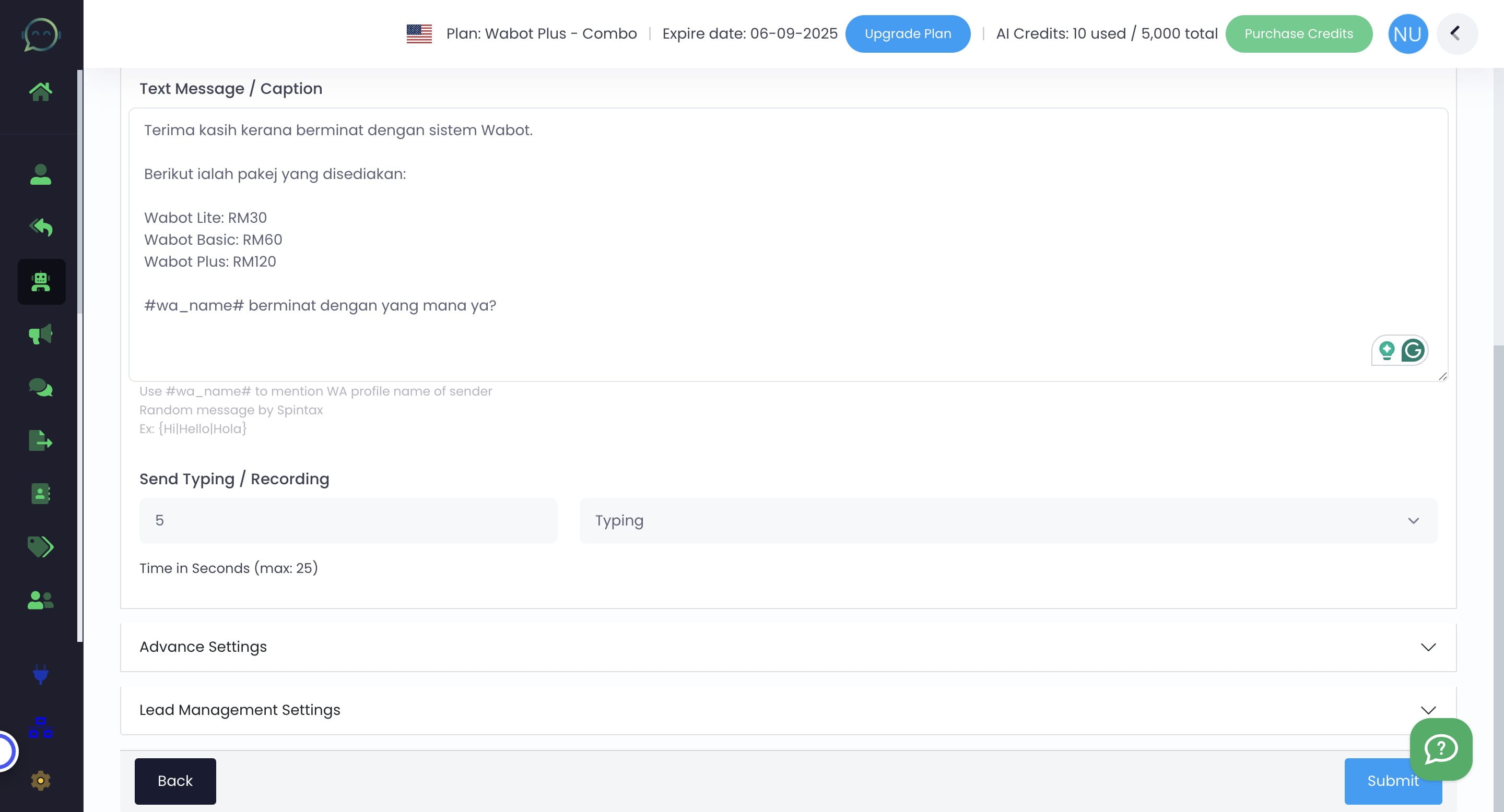 To make it more human-like, you can choose to show the chatbot typing or recording before replying. If not, just put 0