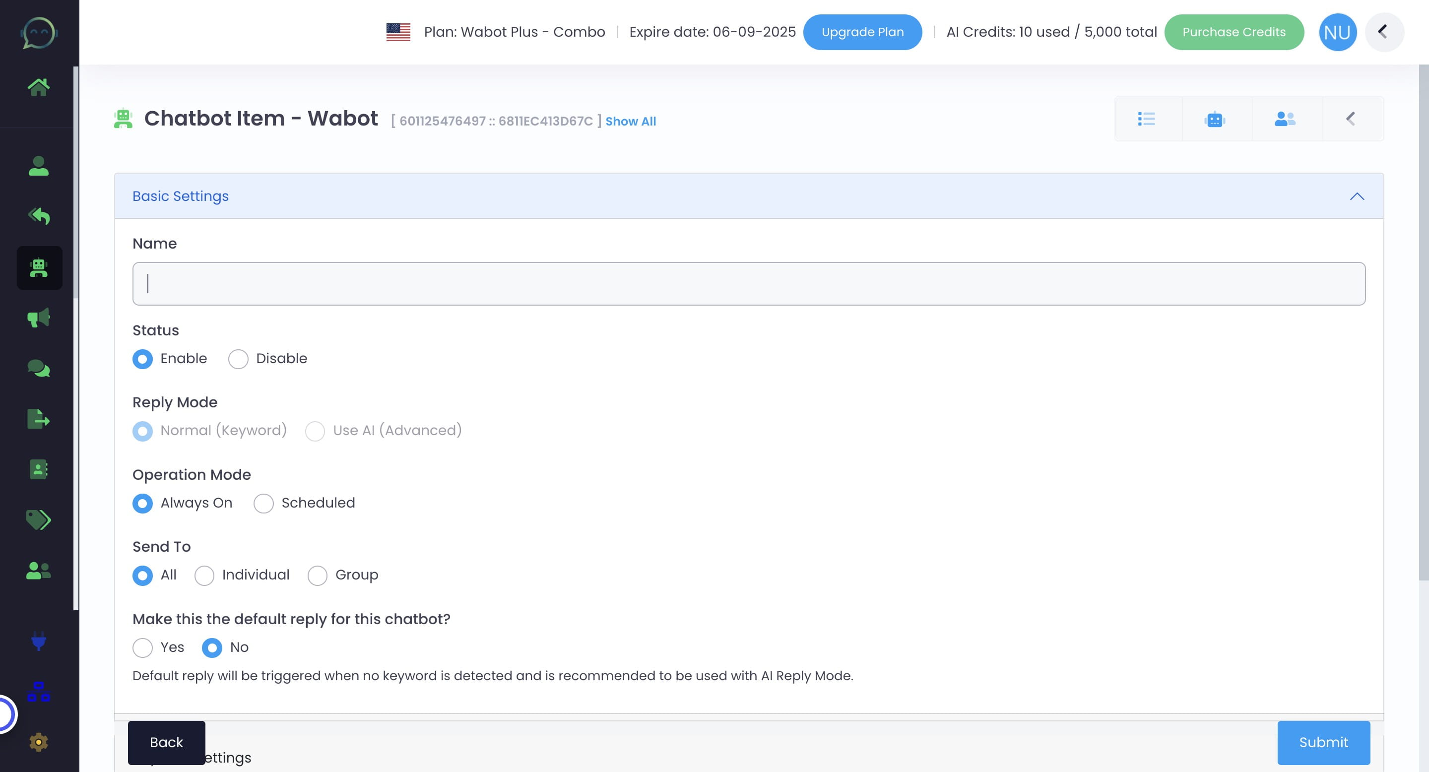 Choose a simple name for the chatbot that you will remember and that describes its purpose
