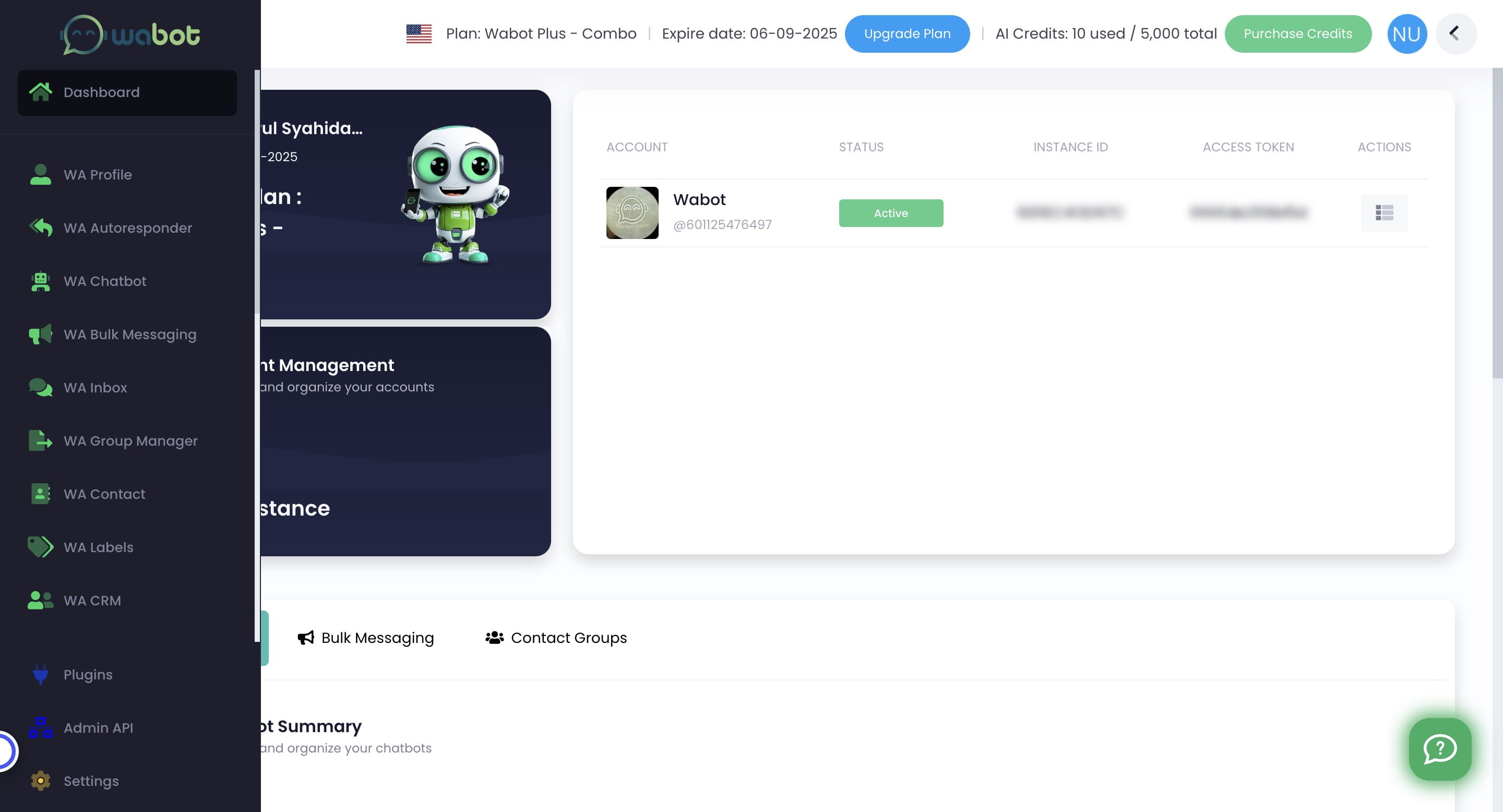 Click on "WA Chatbot"
