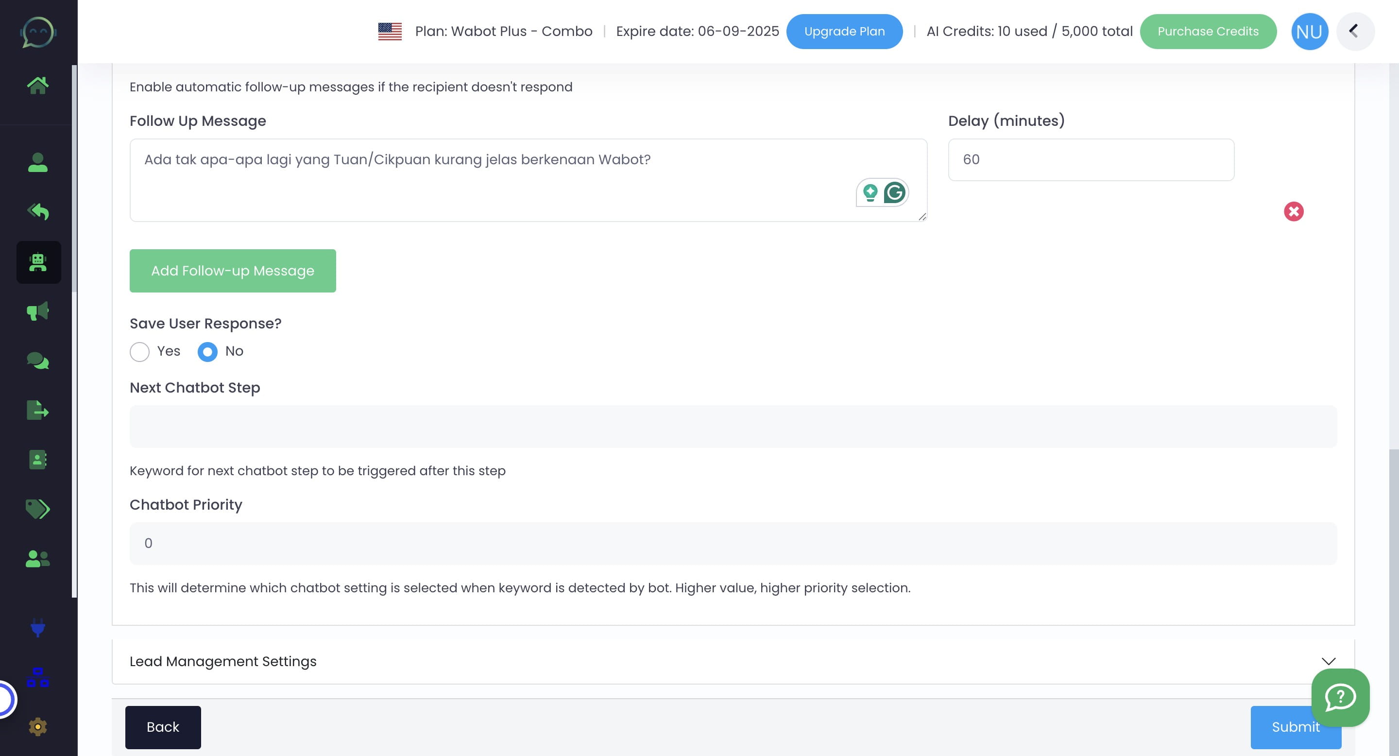 Click on "Lead Management Settings"