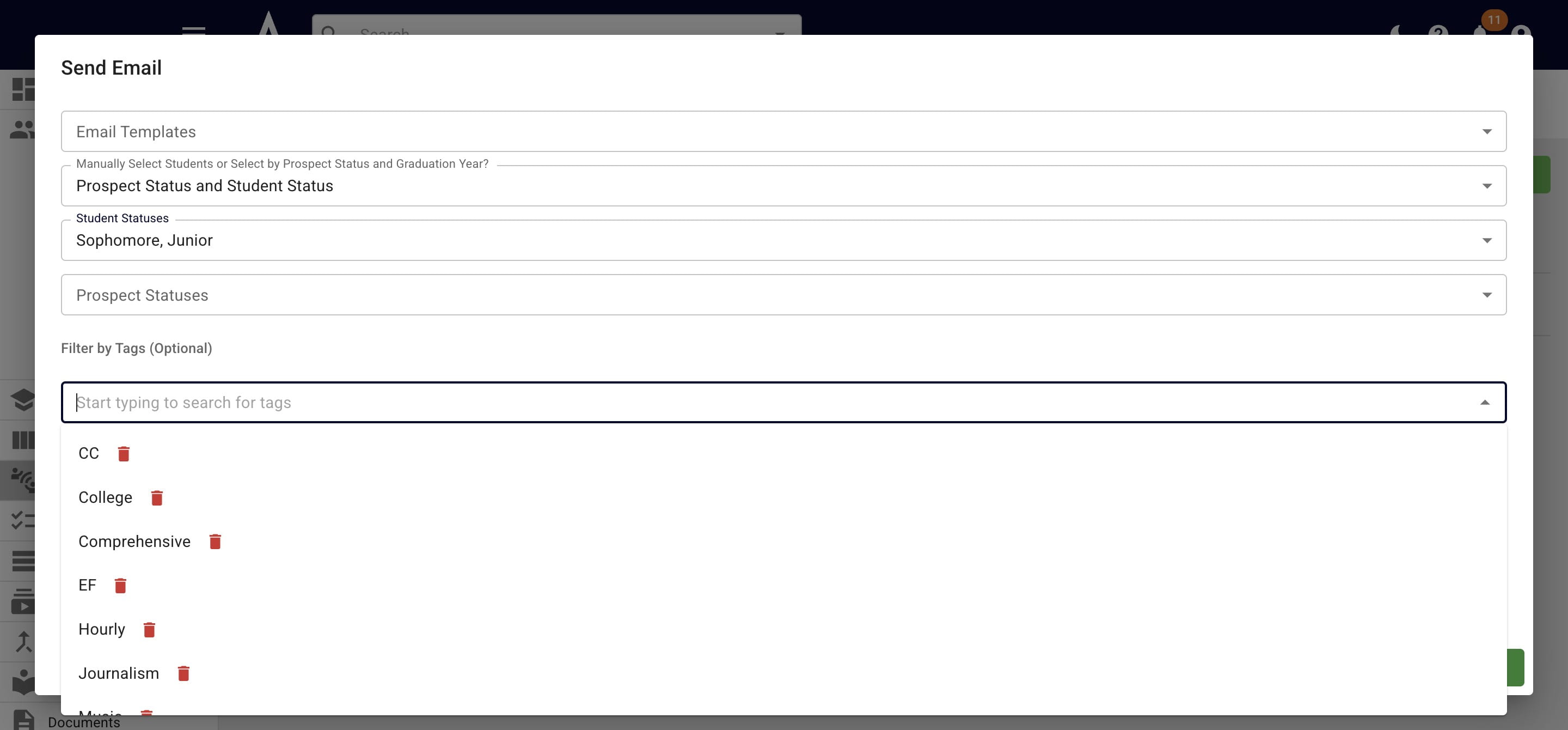 If you only want students with specific tag(s) to receive the email, you would chose those within the **Include only students with these tags field**.