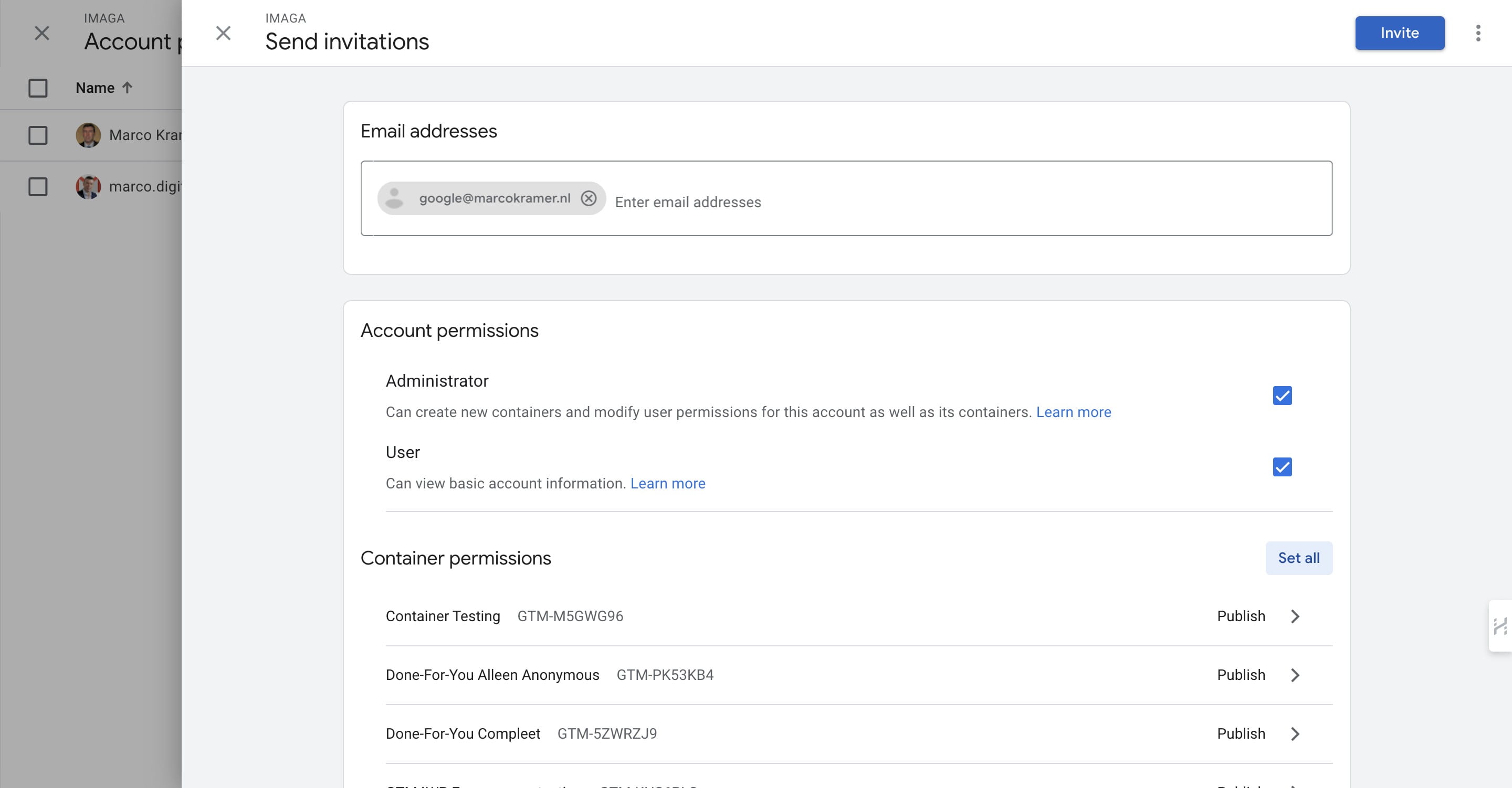 Click 'Invite' to send an email to the person you want to invite