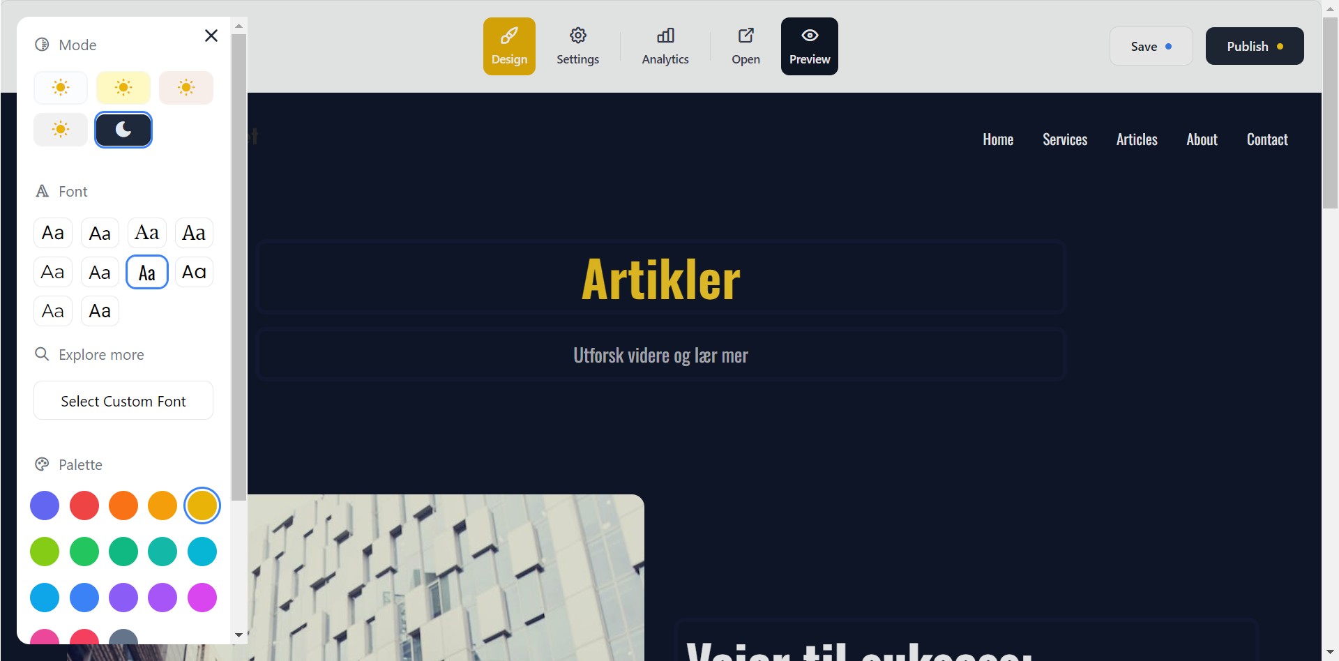 Når du er ferdig lukker du design menyen