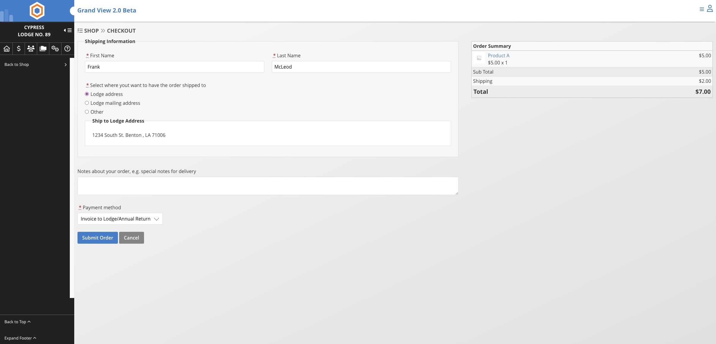Click on "Submit Order"