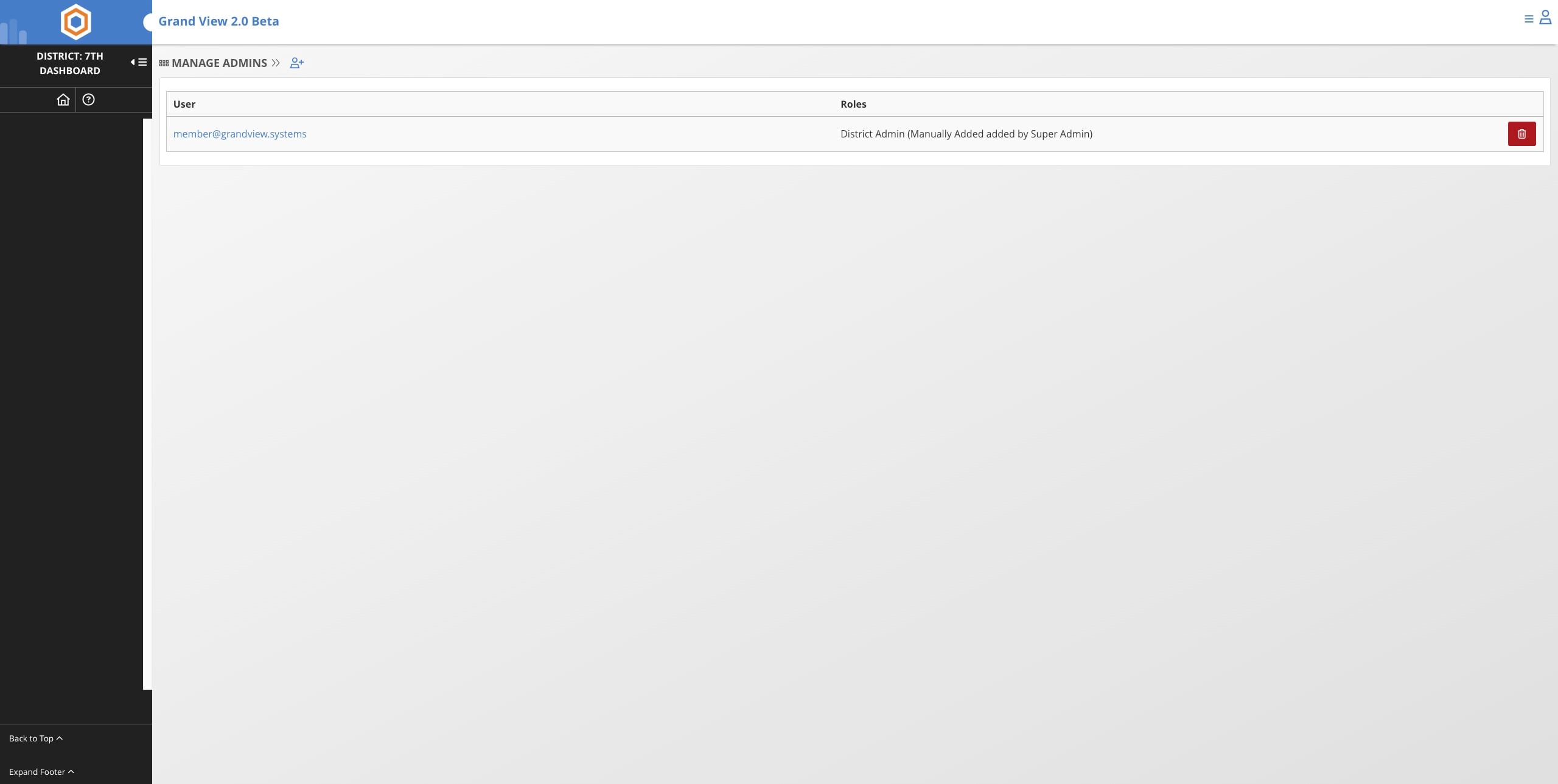 Click on the red trash can icon to remove the admins current permissions