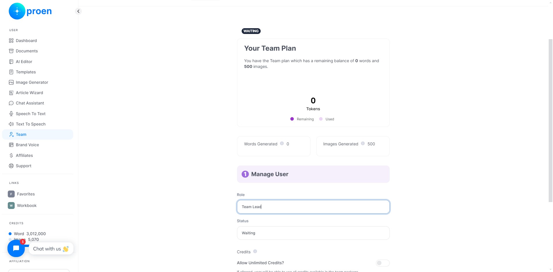 Here, you can change the status of a team member