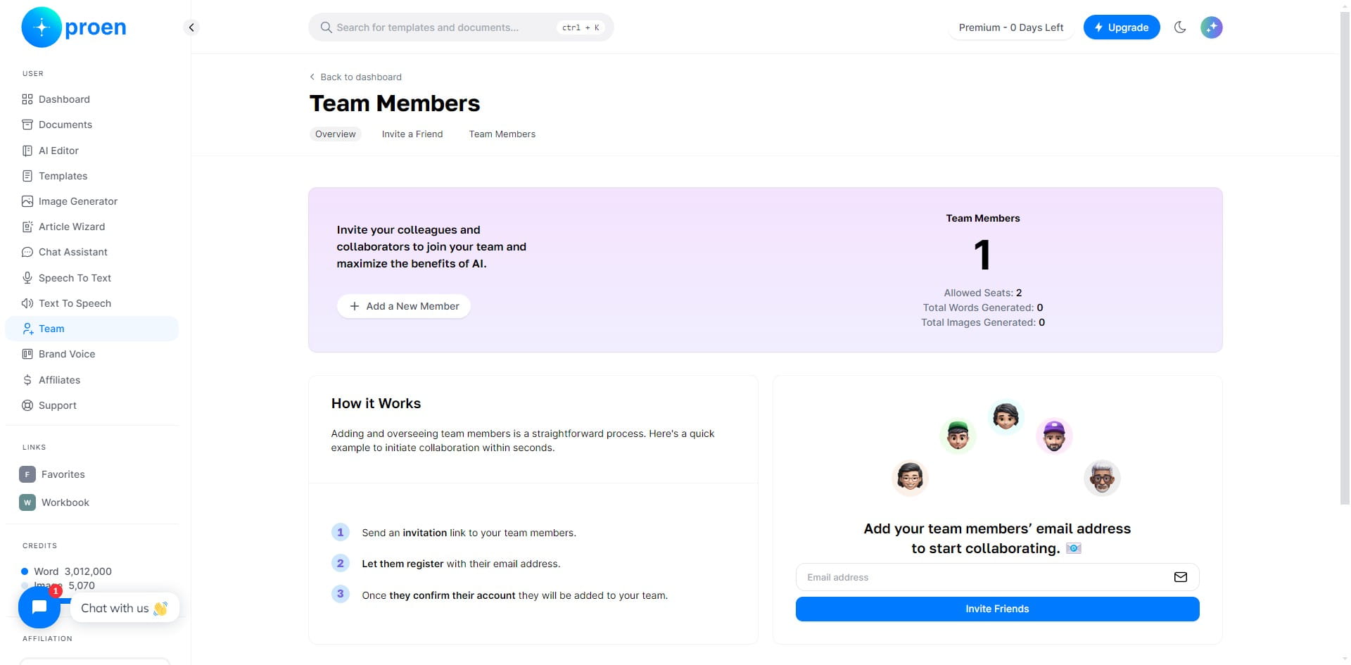 Enter the email address of the individual you wish to add to your team