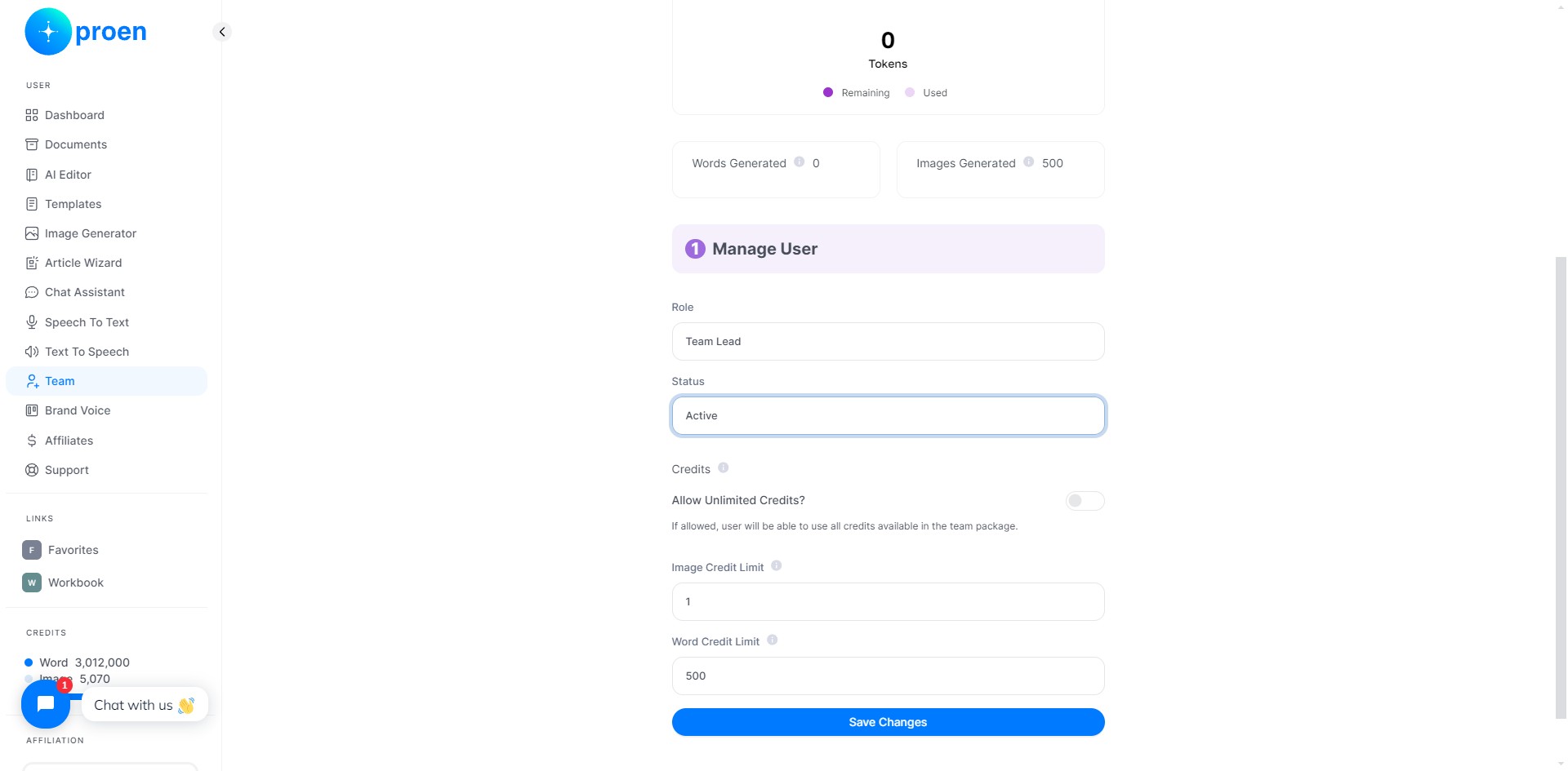 Here, you can set the image credit limit for a member