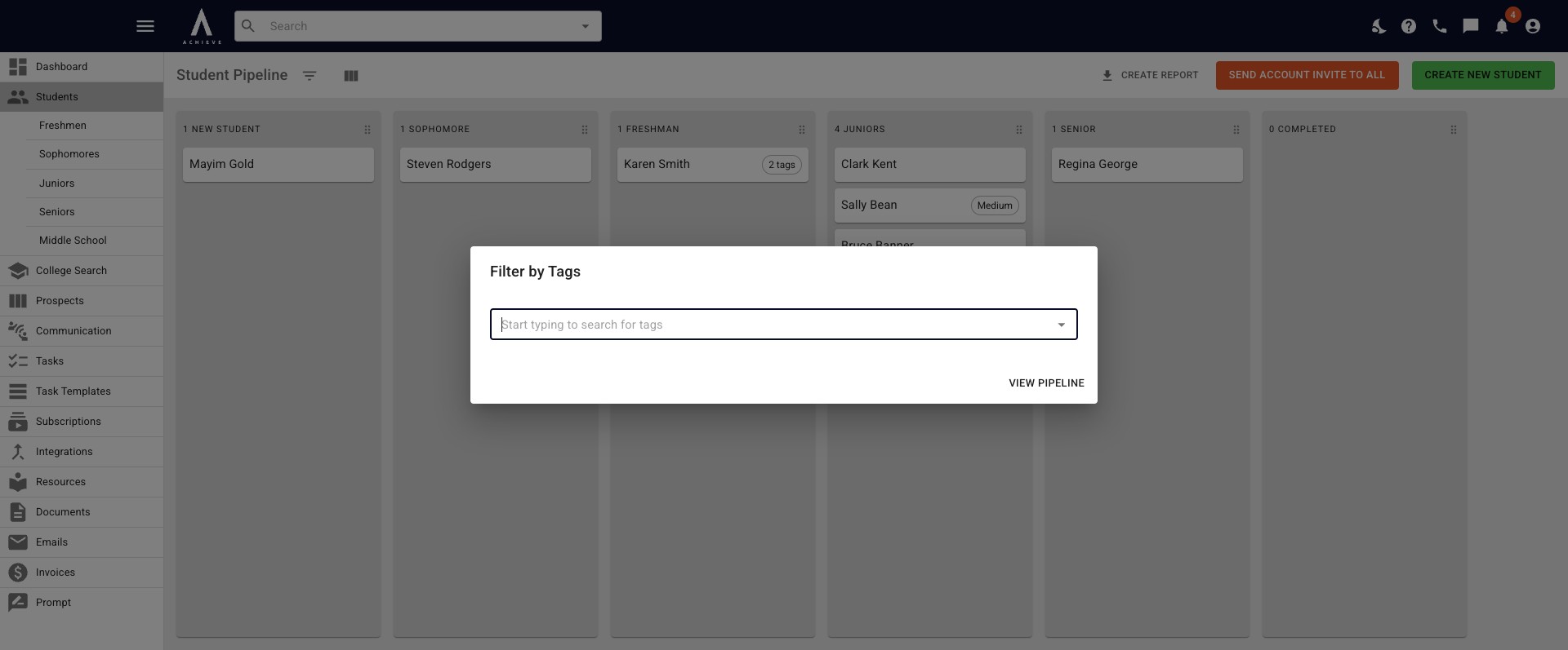 In the pop-up that appears, start typing to choose which tag(s) you want to filter by.