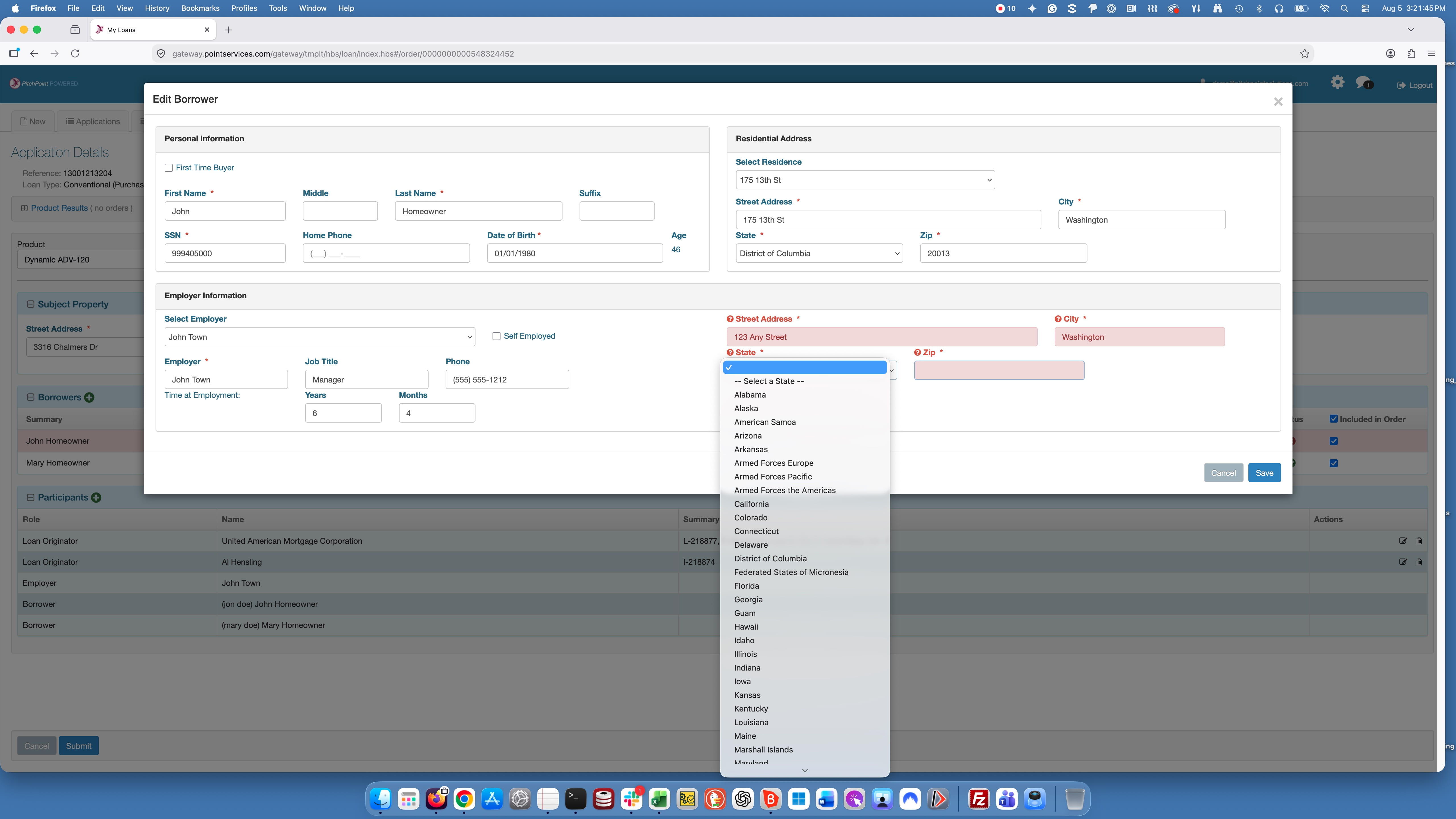 In this example the employer address is missing for John Homeowner. Complete the missing fields and press **SAVE**.