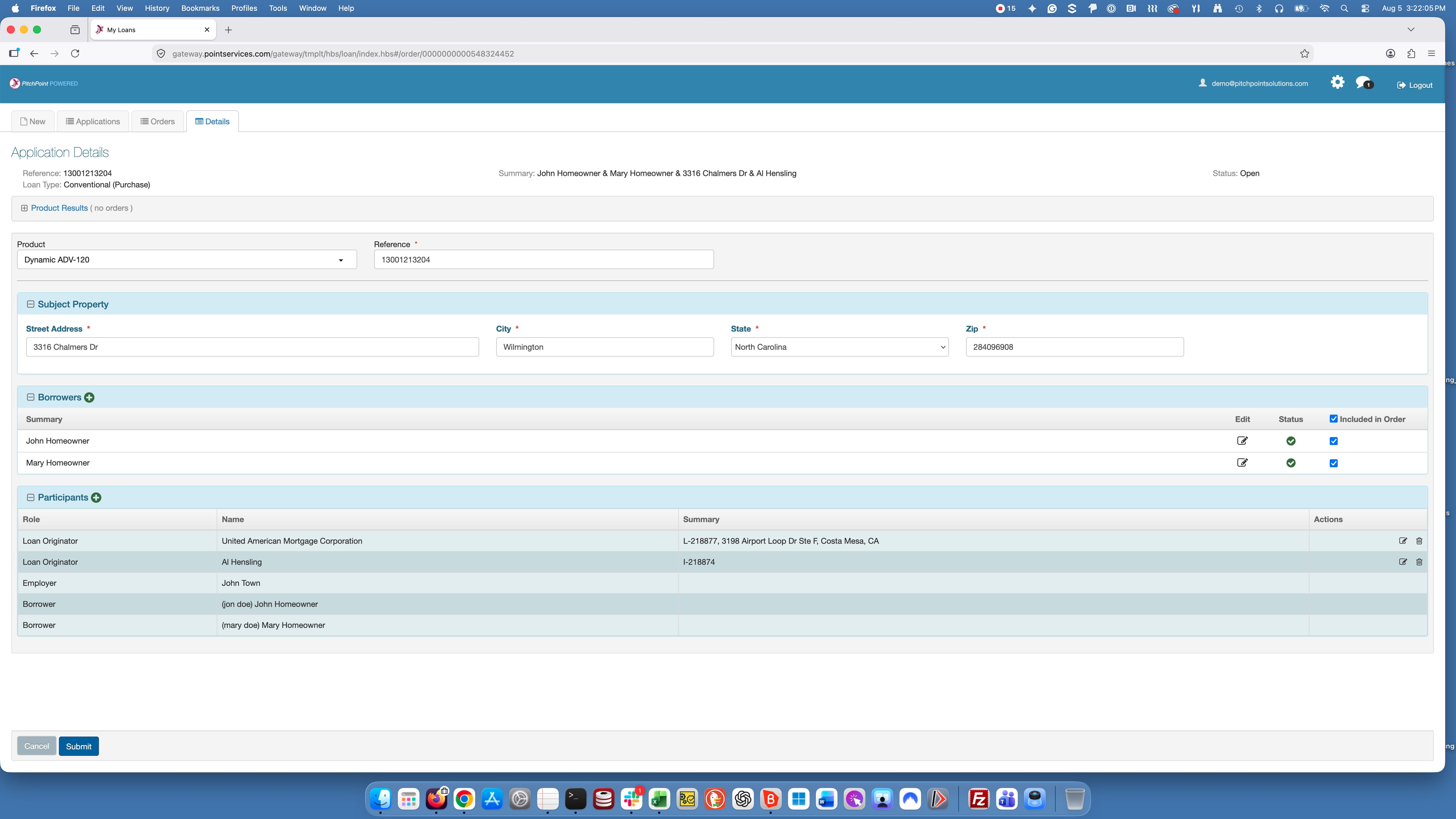 Once your loan data is complete press the **SUBMIT** button to initiate your order.