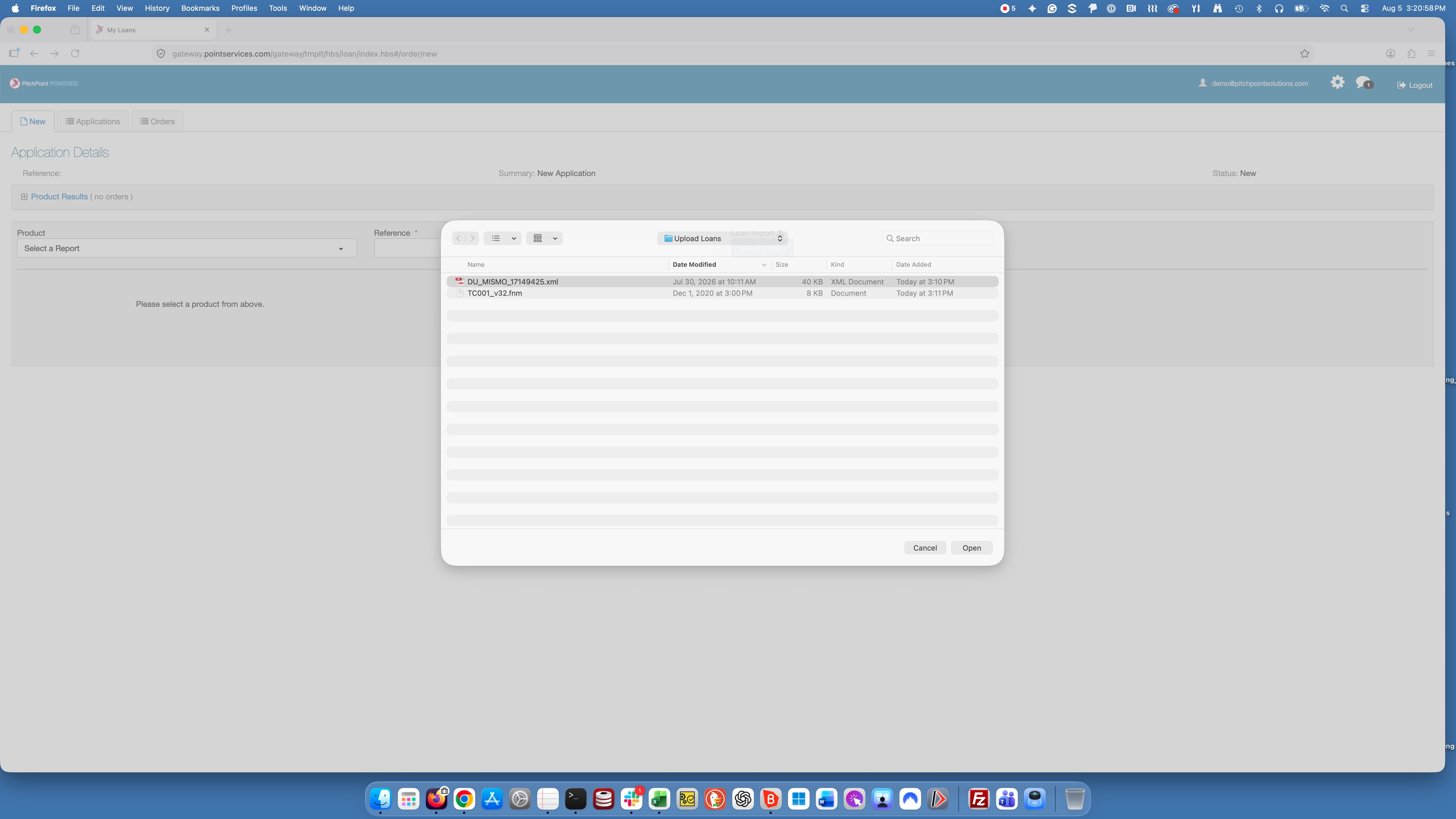 Press **OPEN** to initiate the upload.