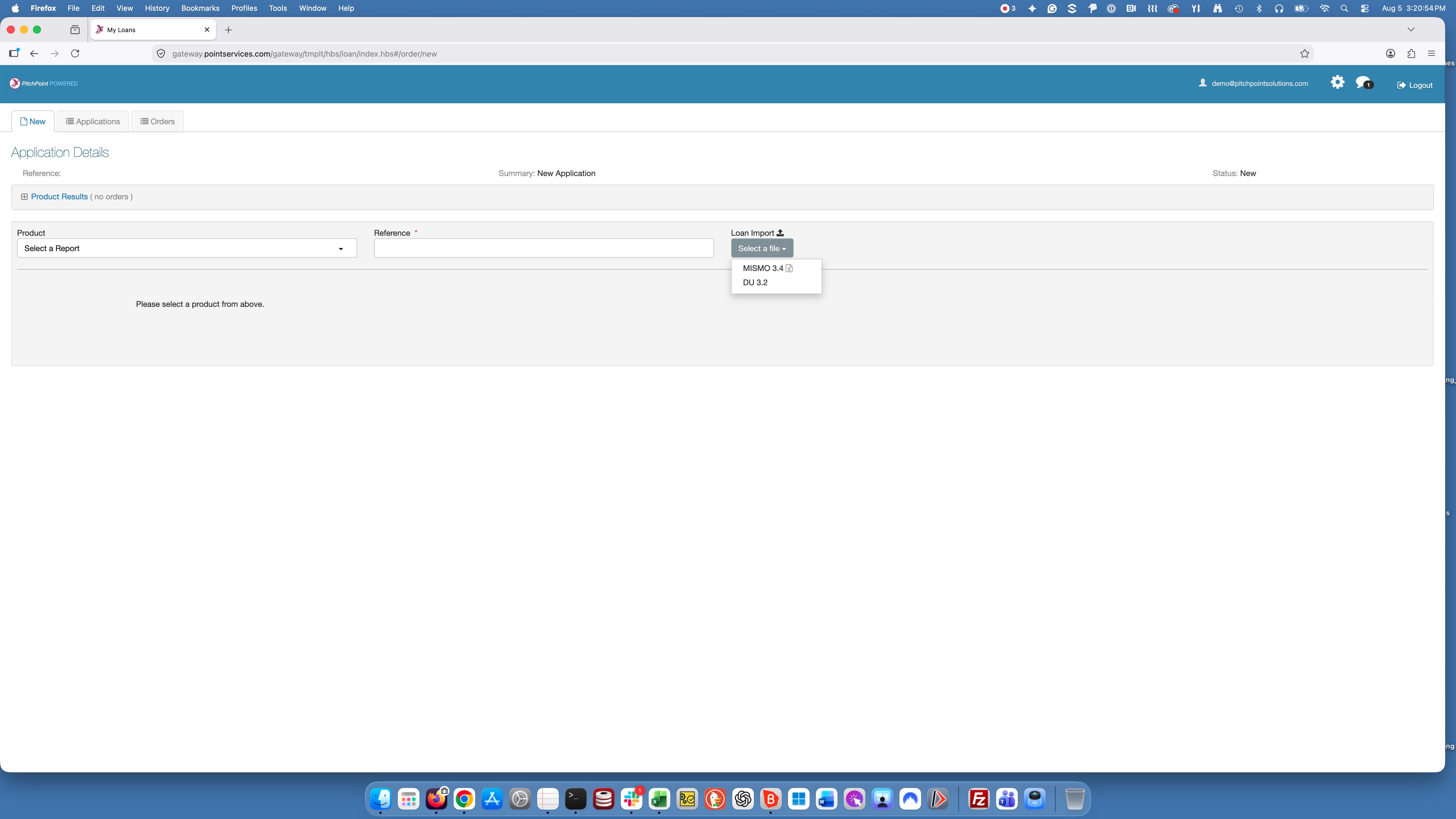 Select your loan file format, Pointservices supports MISMO and DU3.2 file formats for loan uploads.