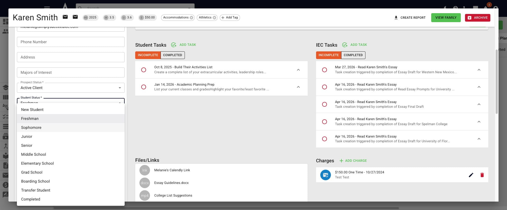 Choose the student's new **Status** from the drop down.