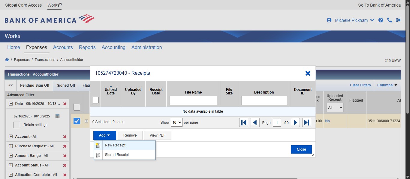 Click on New Receipt. If you don't see a pop up after that, click the icon next to New Receipt.
