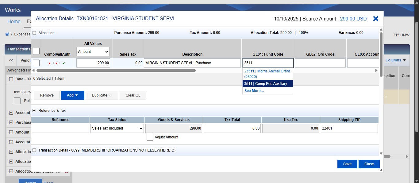 Enter the Fund Code and select it from the drop down.