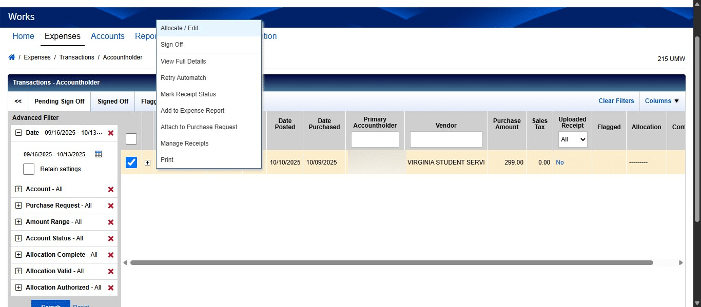 Click on "Allocate / Edit"