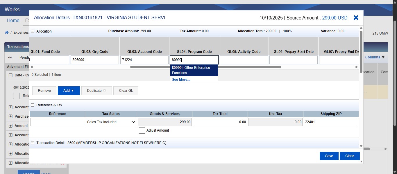 Enter the Program Code and select it from the drop down.