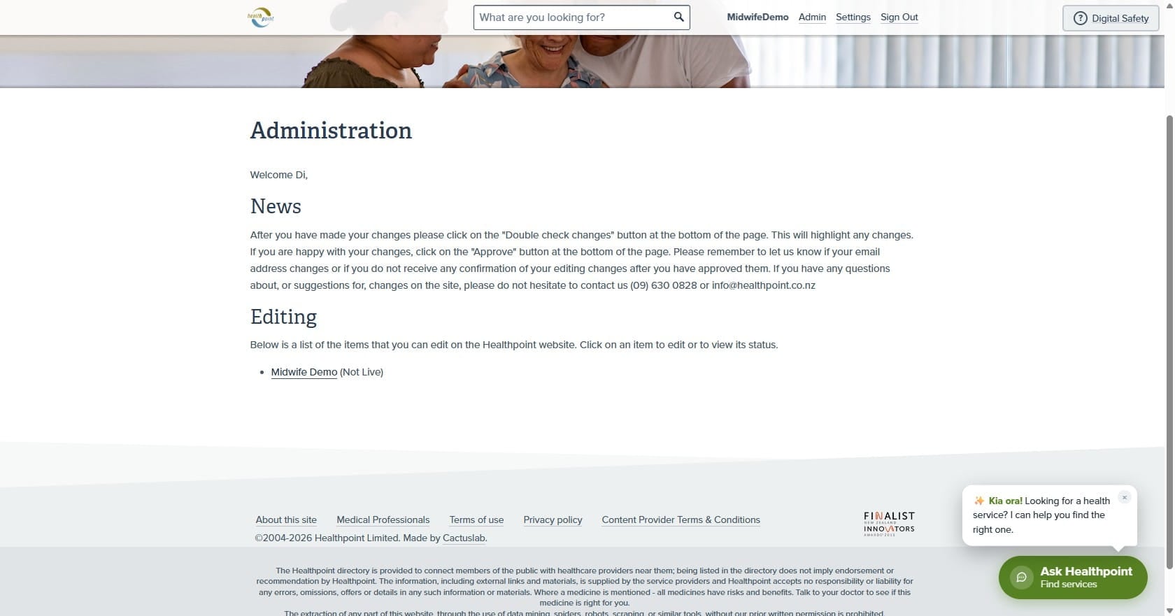 Click on "Midwife Demo"