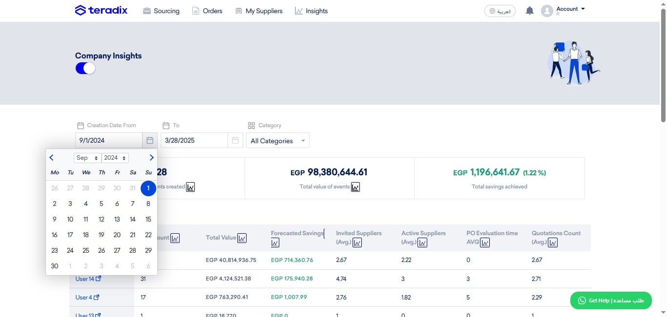 **Using filters**, specify the (**from**) date since when sourcing events created.