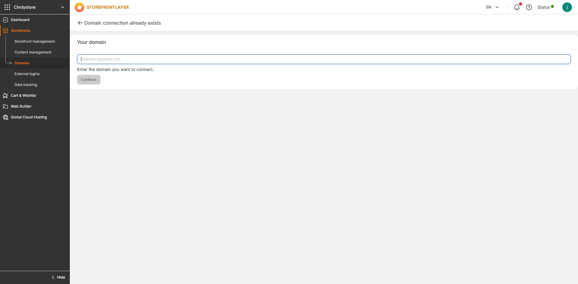 Nhập domain muốn kết nối