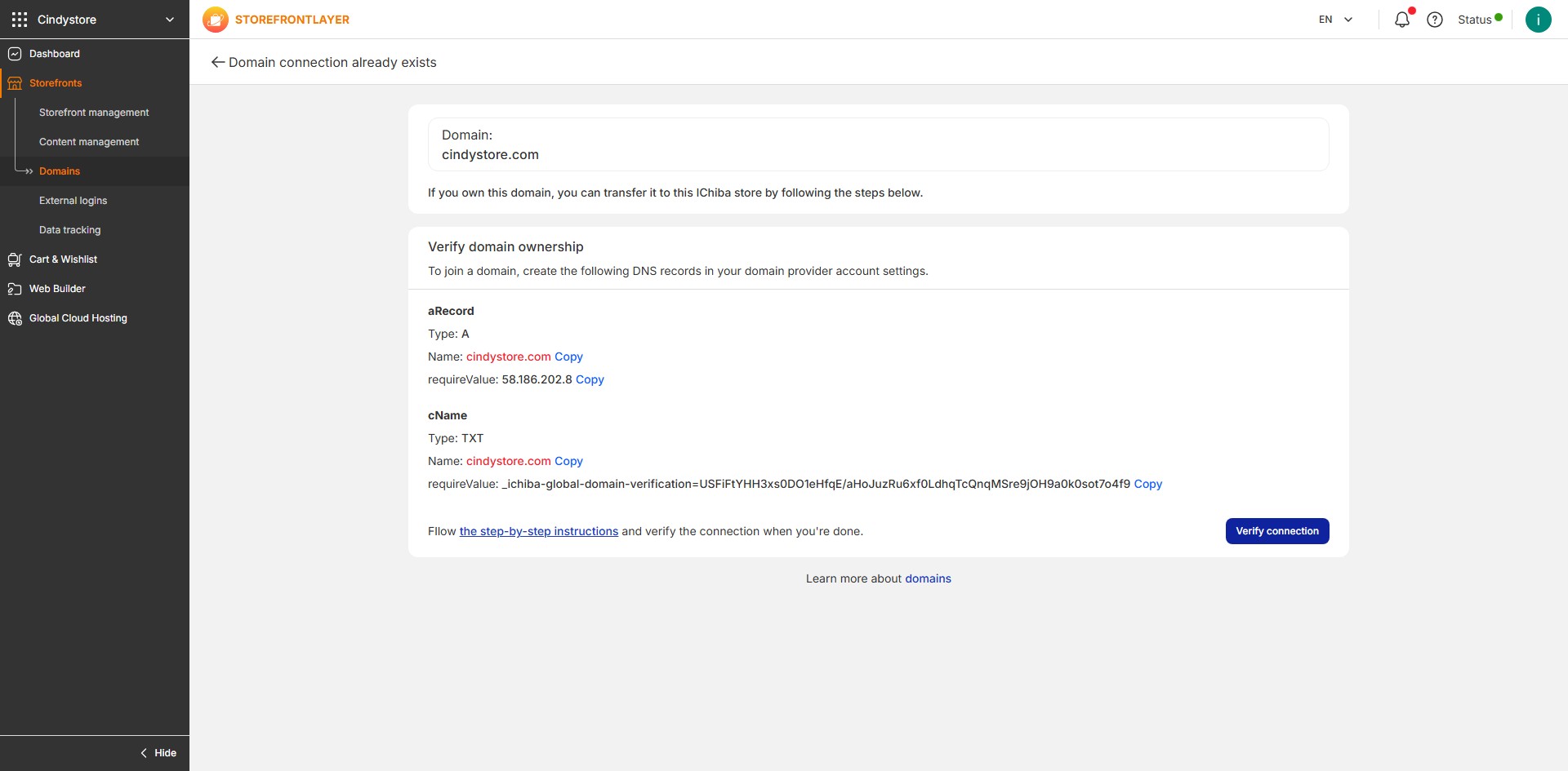 Làm theo hướng dẫn và click vào Verify connection