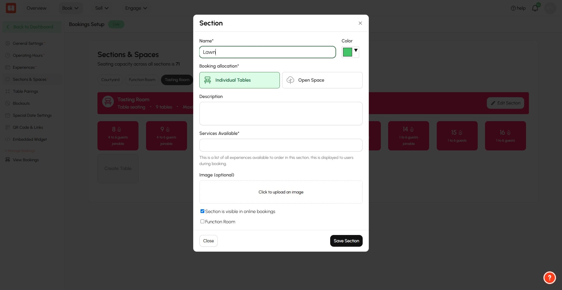 Select **Open Space** under Booking allocation