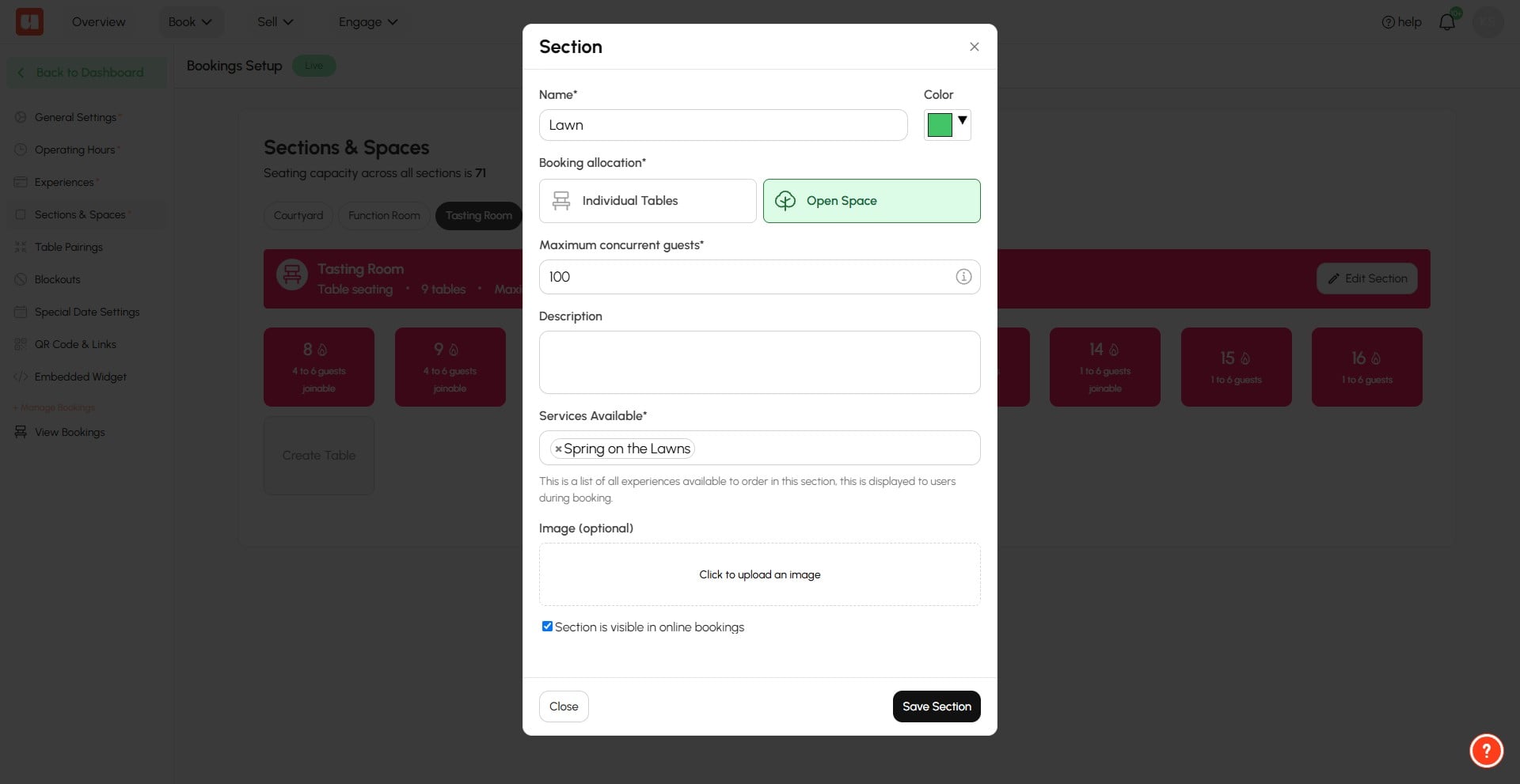 Decide if this section is visible in online bookings.