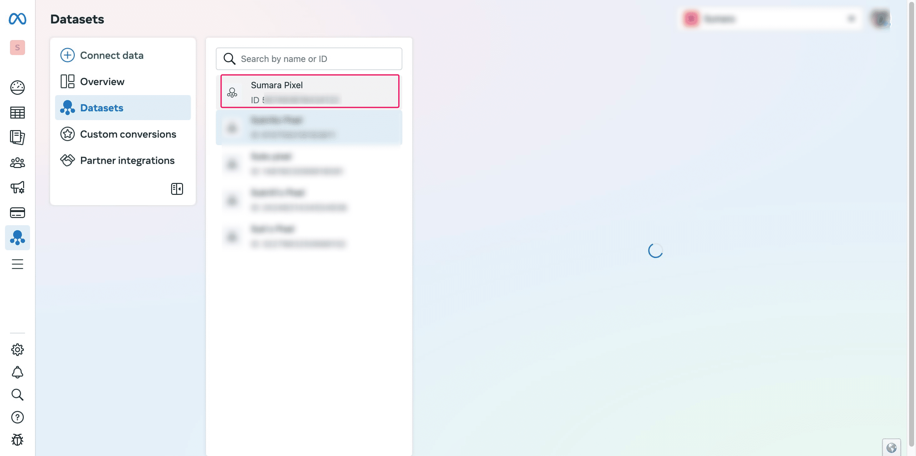 Once the Pixel is created, it will appear on the screen. Select the Pixel and check the details in the panel on the right side of the interface.