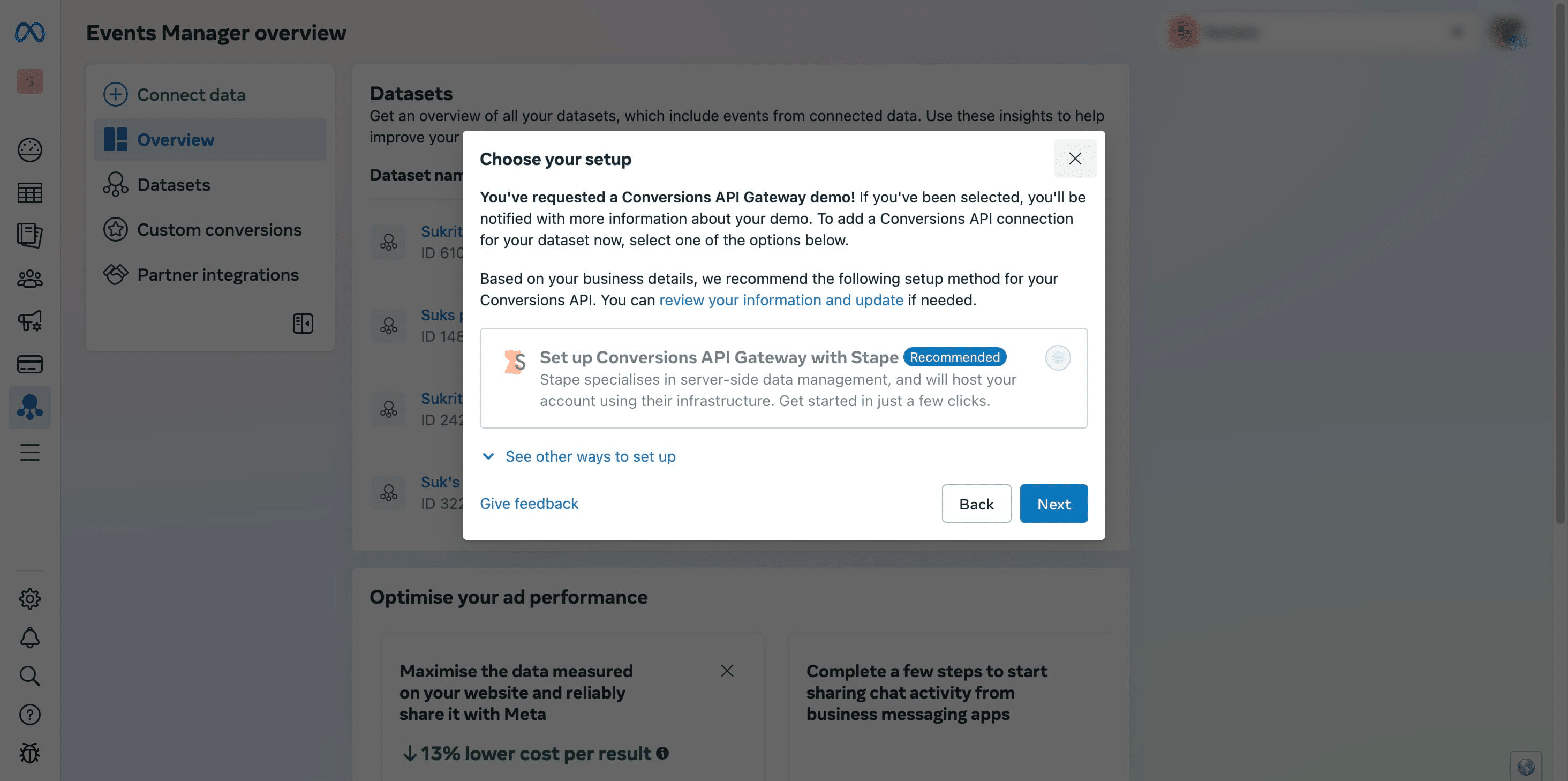 Click to close this window and then navigate to 'Datasets' in the left sidebar.
