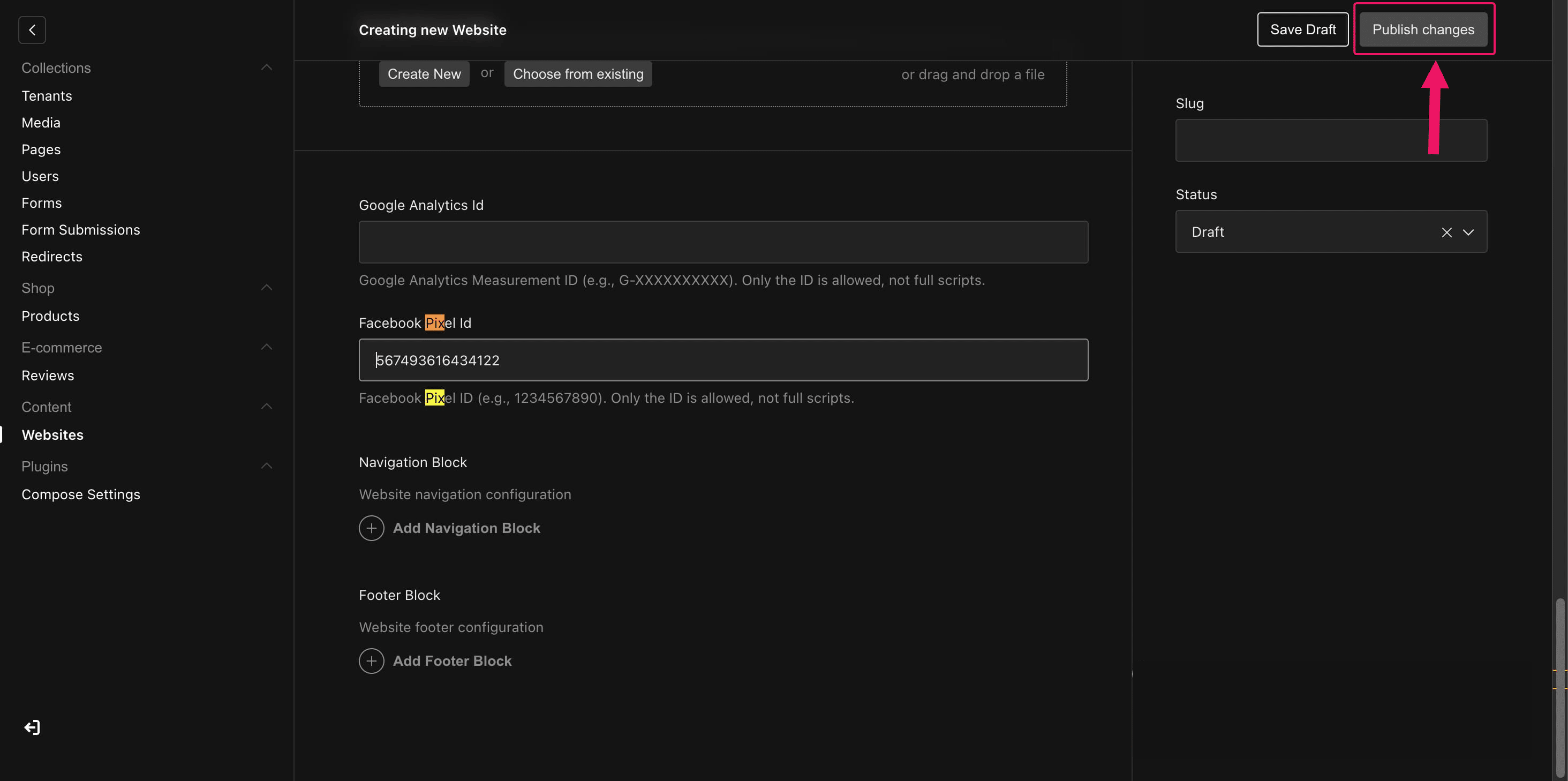 Click "Publish" to save and apply your changes.