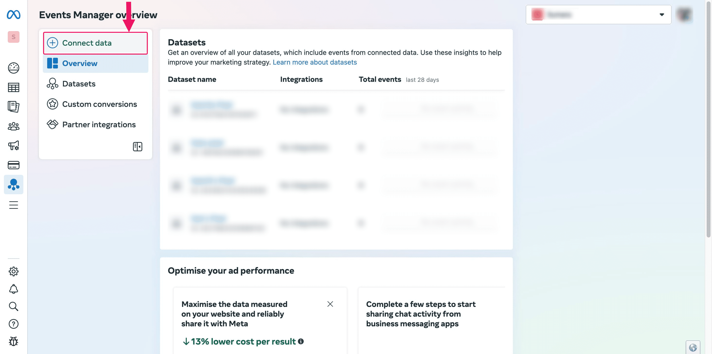 In the Event Manager, click on "Connect Data".