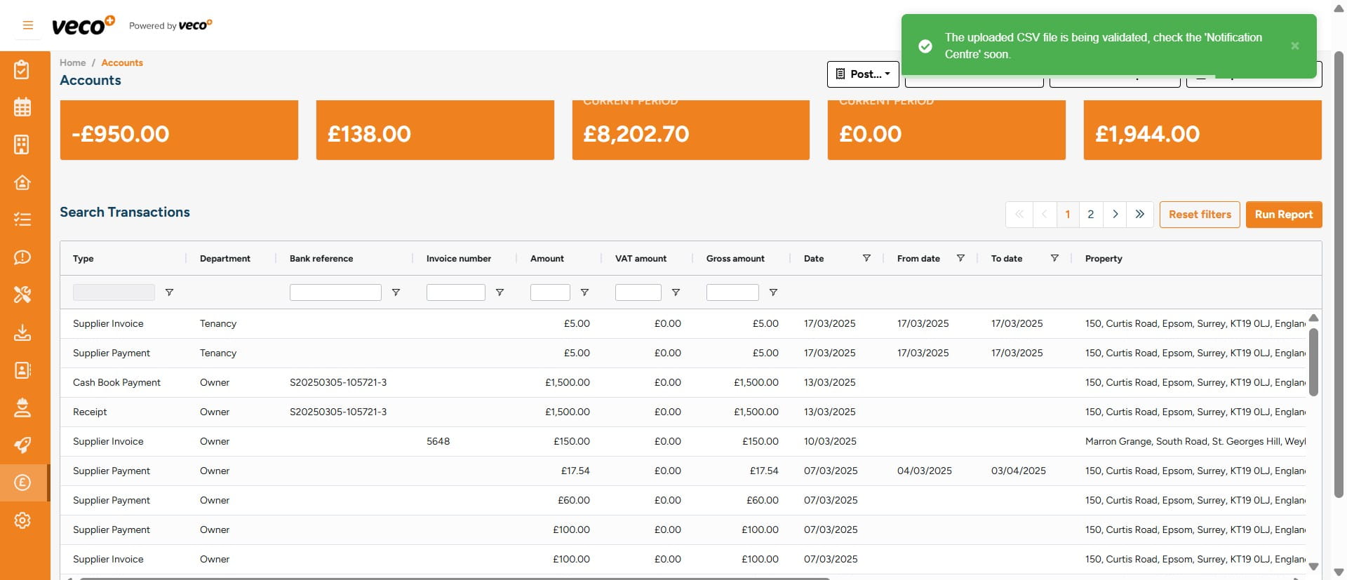 The import process will then be initiated and the file validated