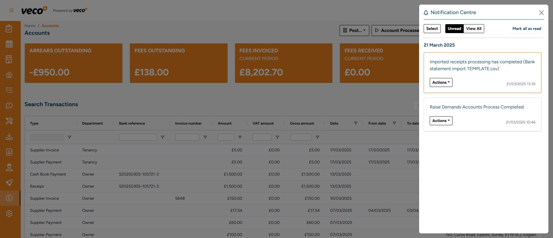 By selecting 'Actions' you can mark this notification as read