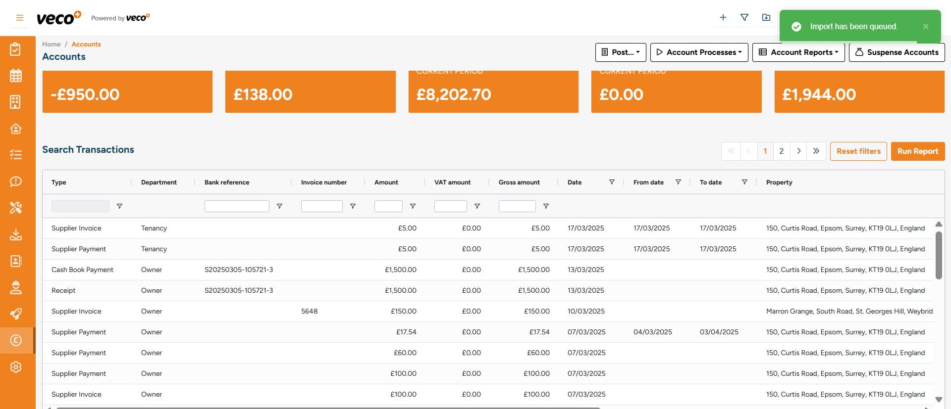 The import will then be queued