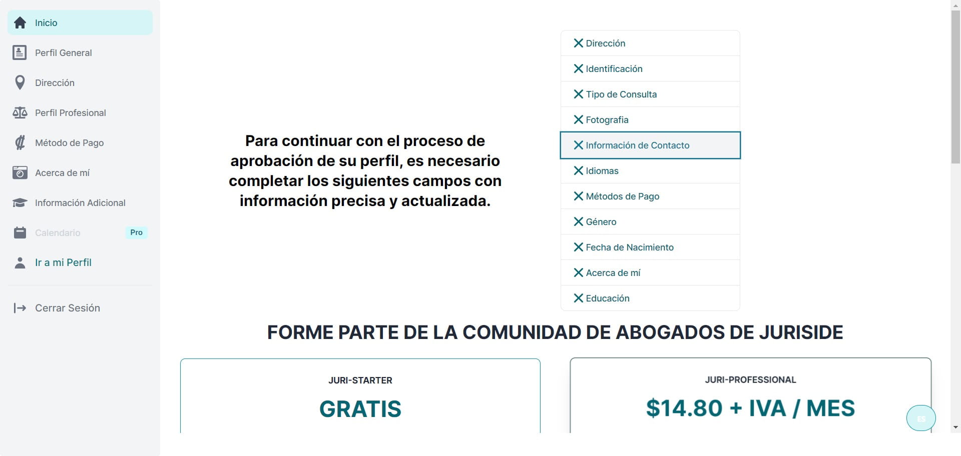 Información de contacto.