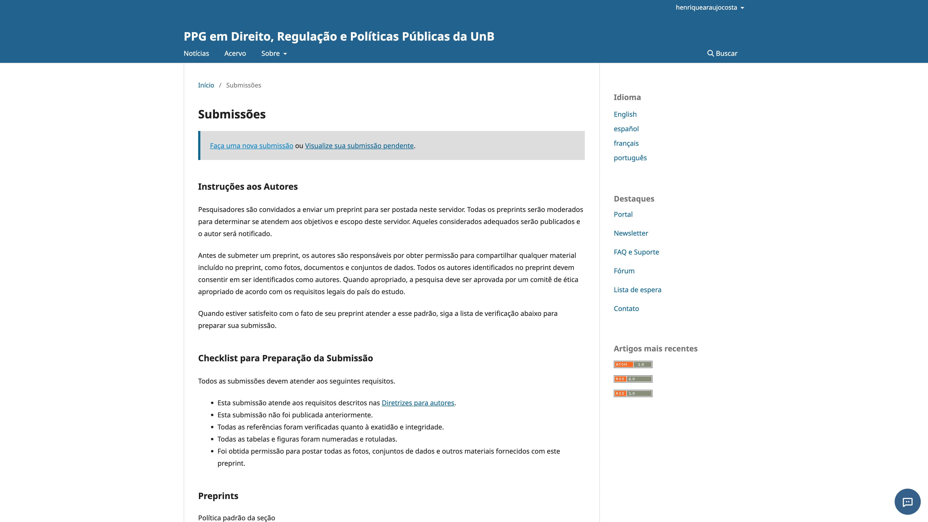 Na sequência, "Faça uma nova submissão".