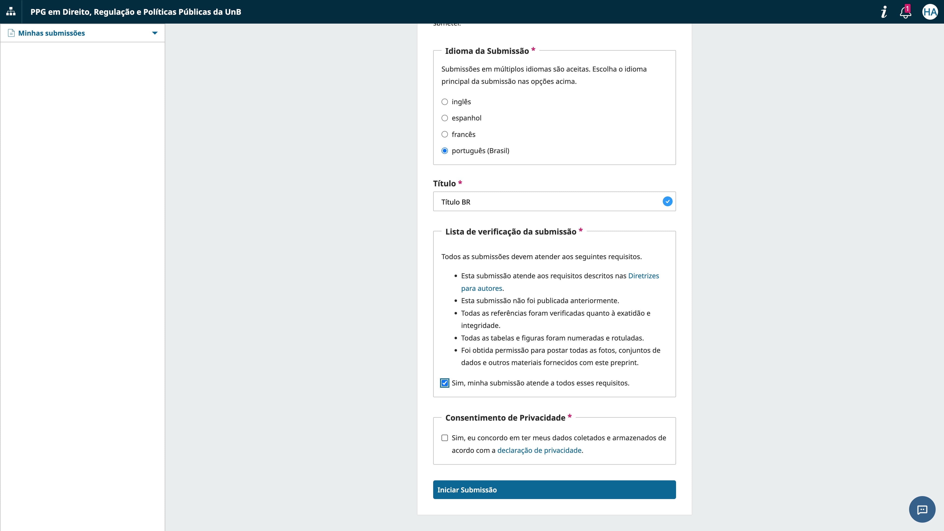 Consinta com a declaração de privacidade. 