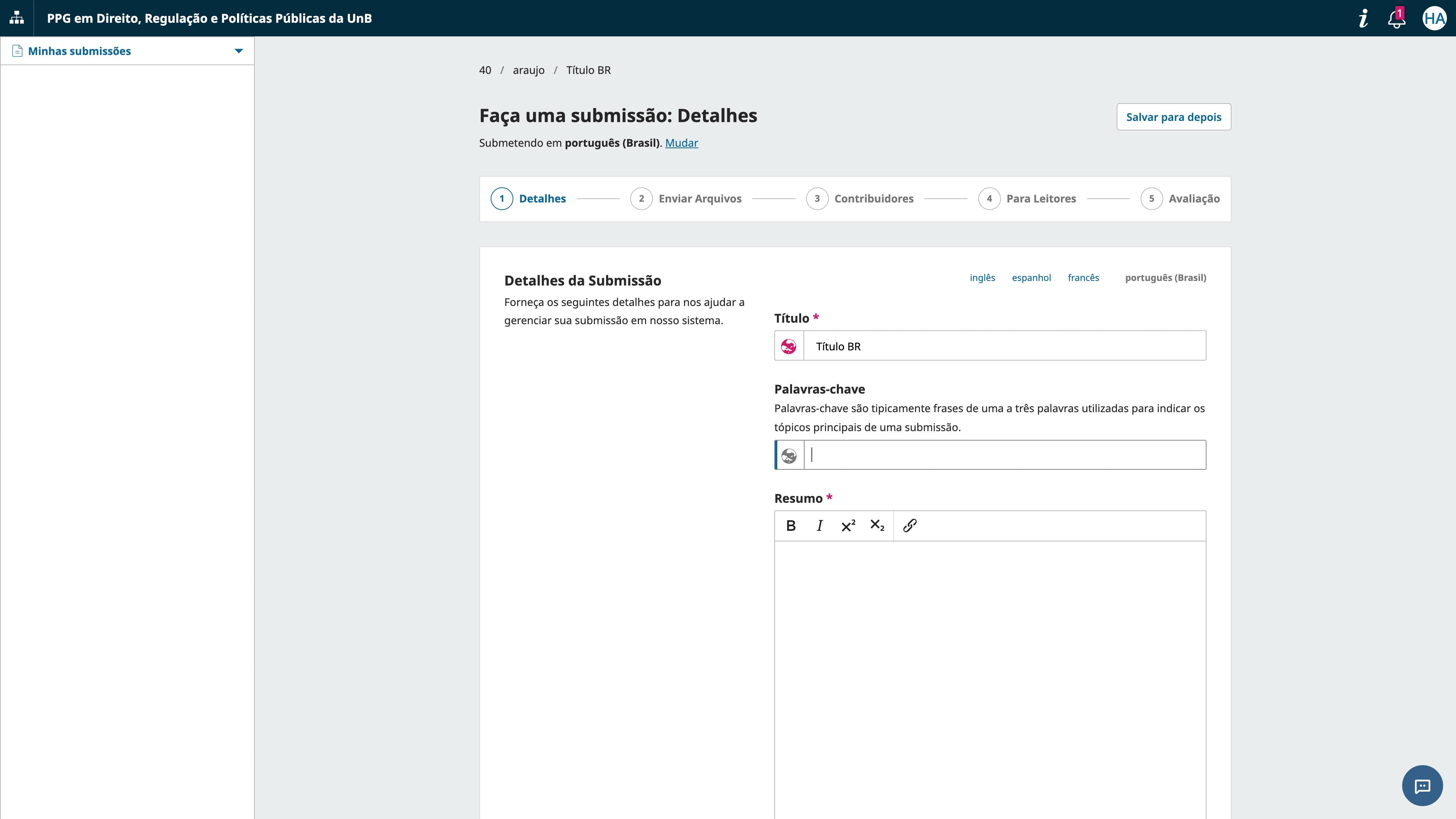 Escolha as palavras-chave, digitando sempre em minúsculas.