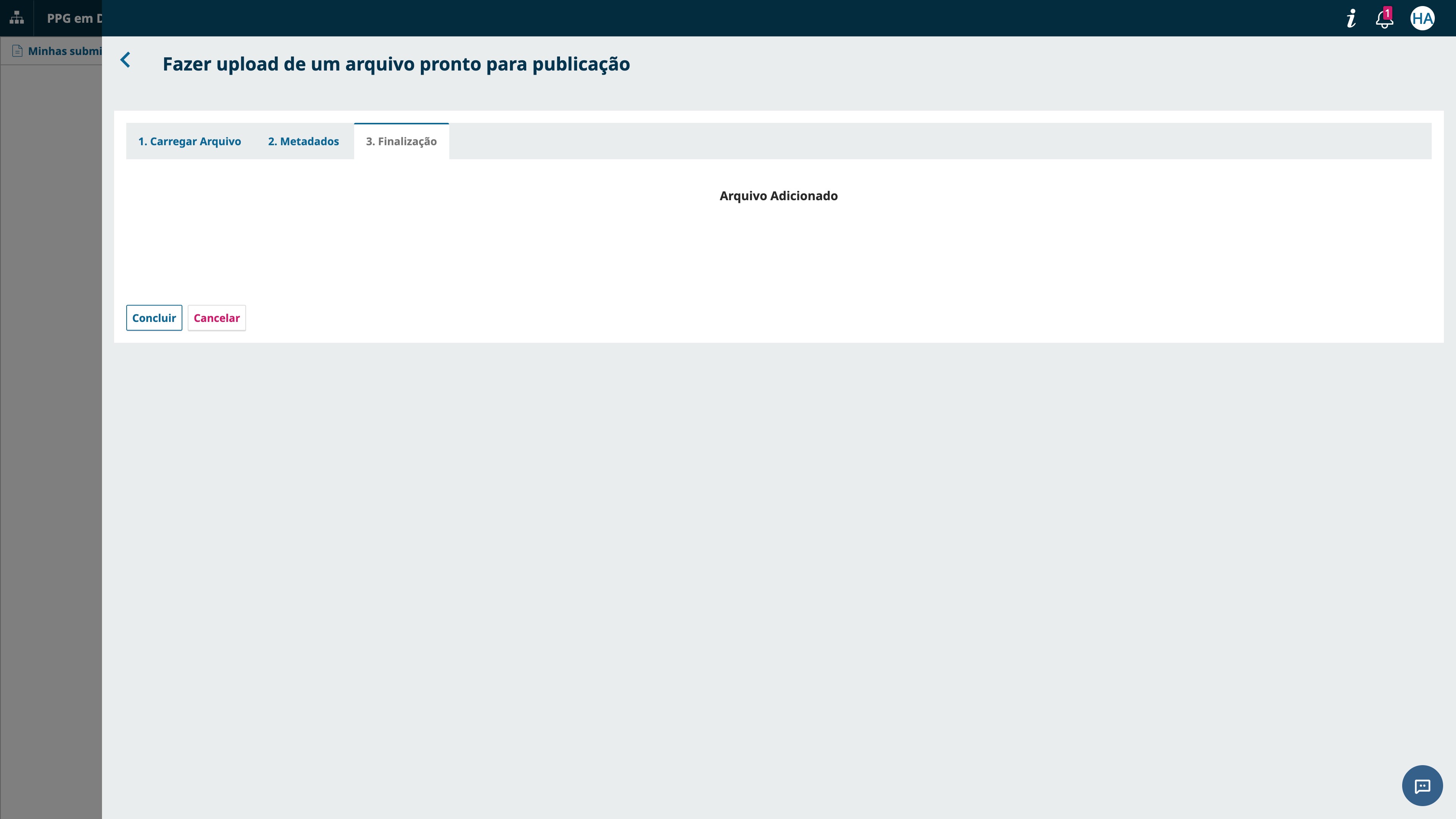 Confirme a inclusão do arquivo clicando em "Concluir".