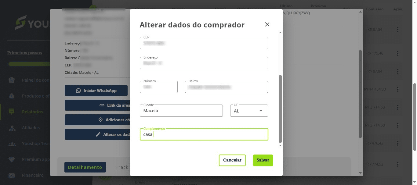 Edite as informações desejadas e clique em "Salvar".