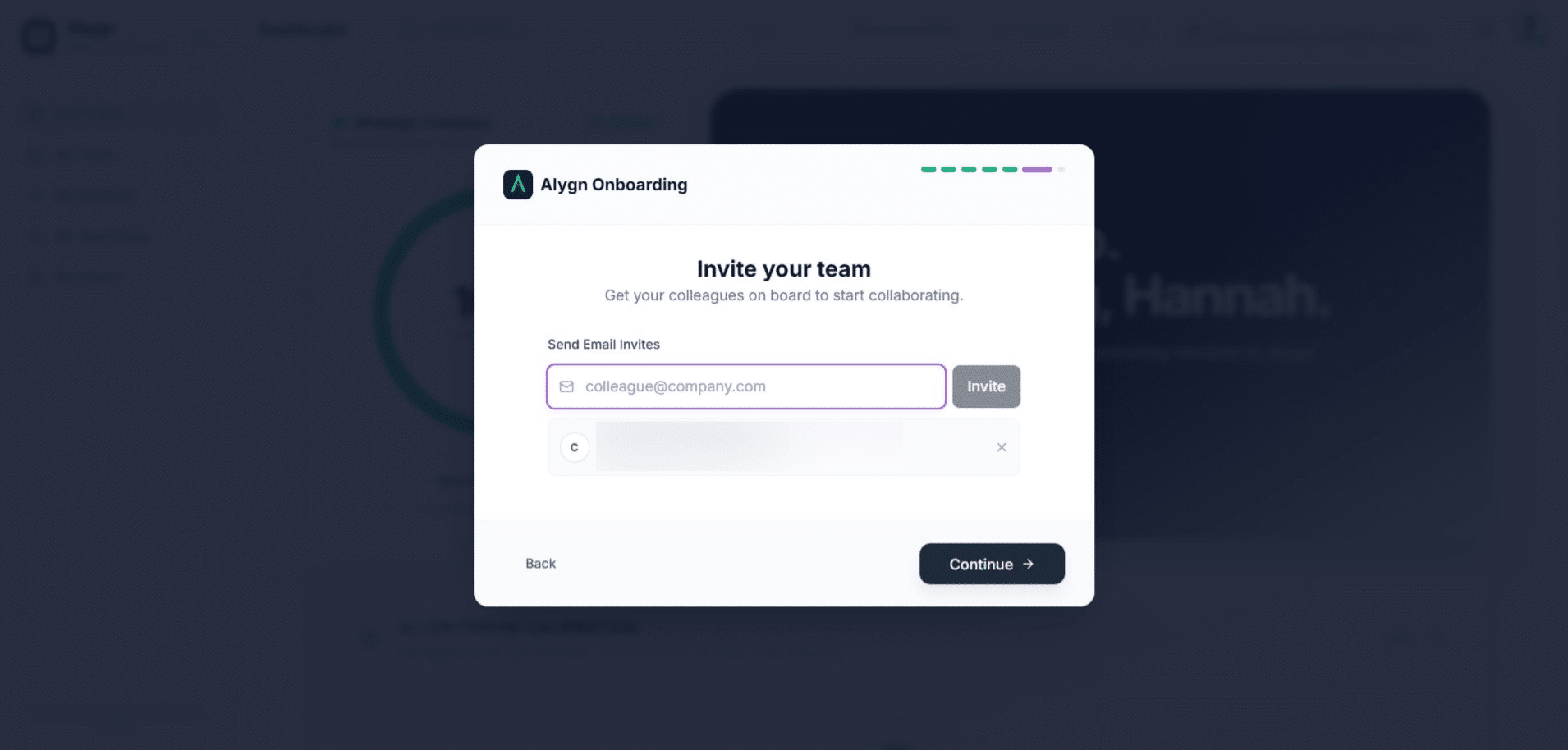 Once you have finished sending all invitations, click "Continue" to complete the onboarding process. Your invited team members will receive their email invitations and can join the workspace.