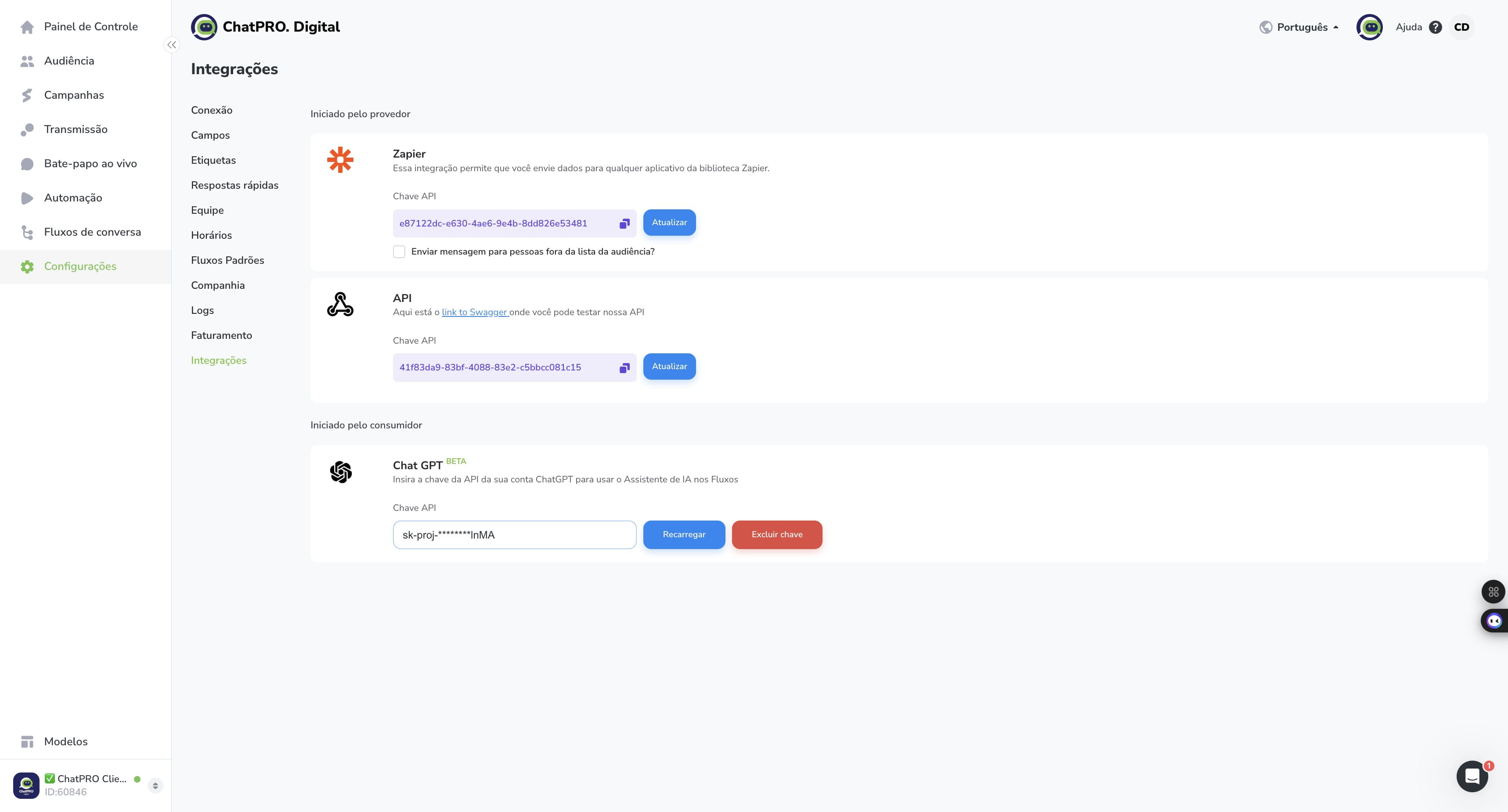 Inserir a sua chave API que criou na OPENAI (aquela que vc salvou no blco de notas)