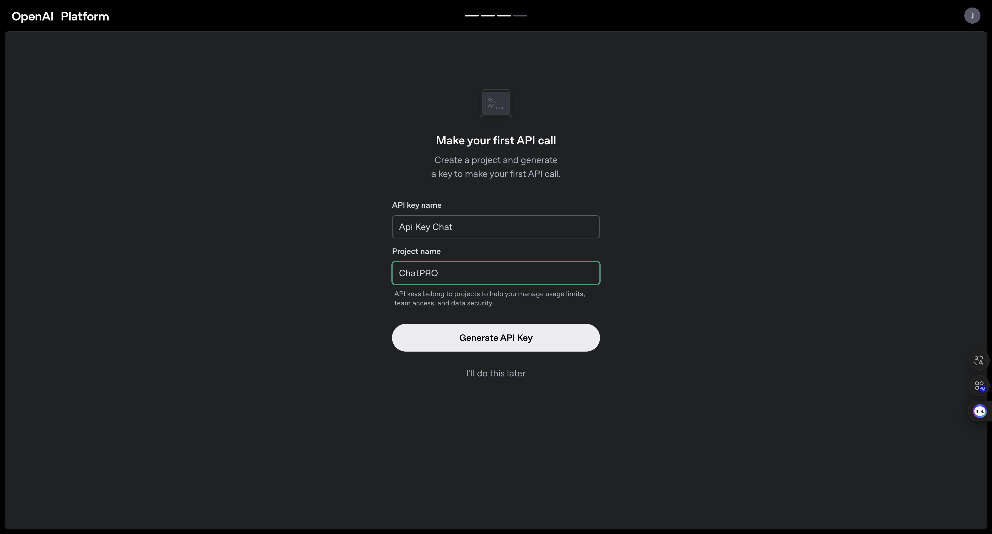 Click on "Generate API Key"