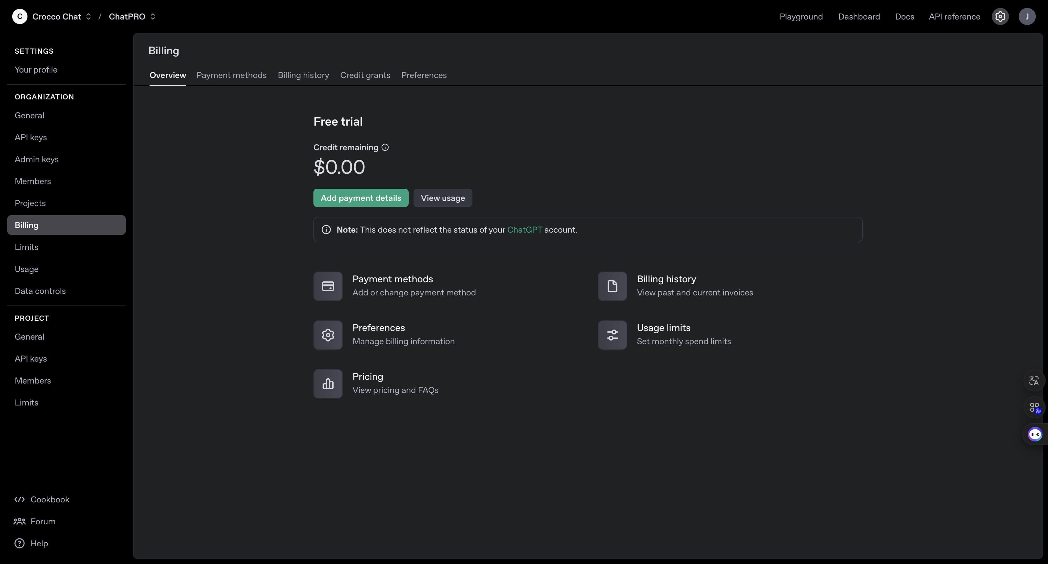 Para adicionar mais créditos depois basta acessar https://platform.openai.com/settings/organization/billing/overview
