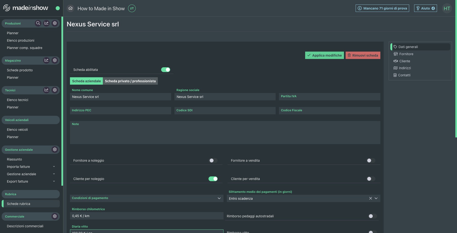 Compilare campi opportuni e click su "Applica modifiche"