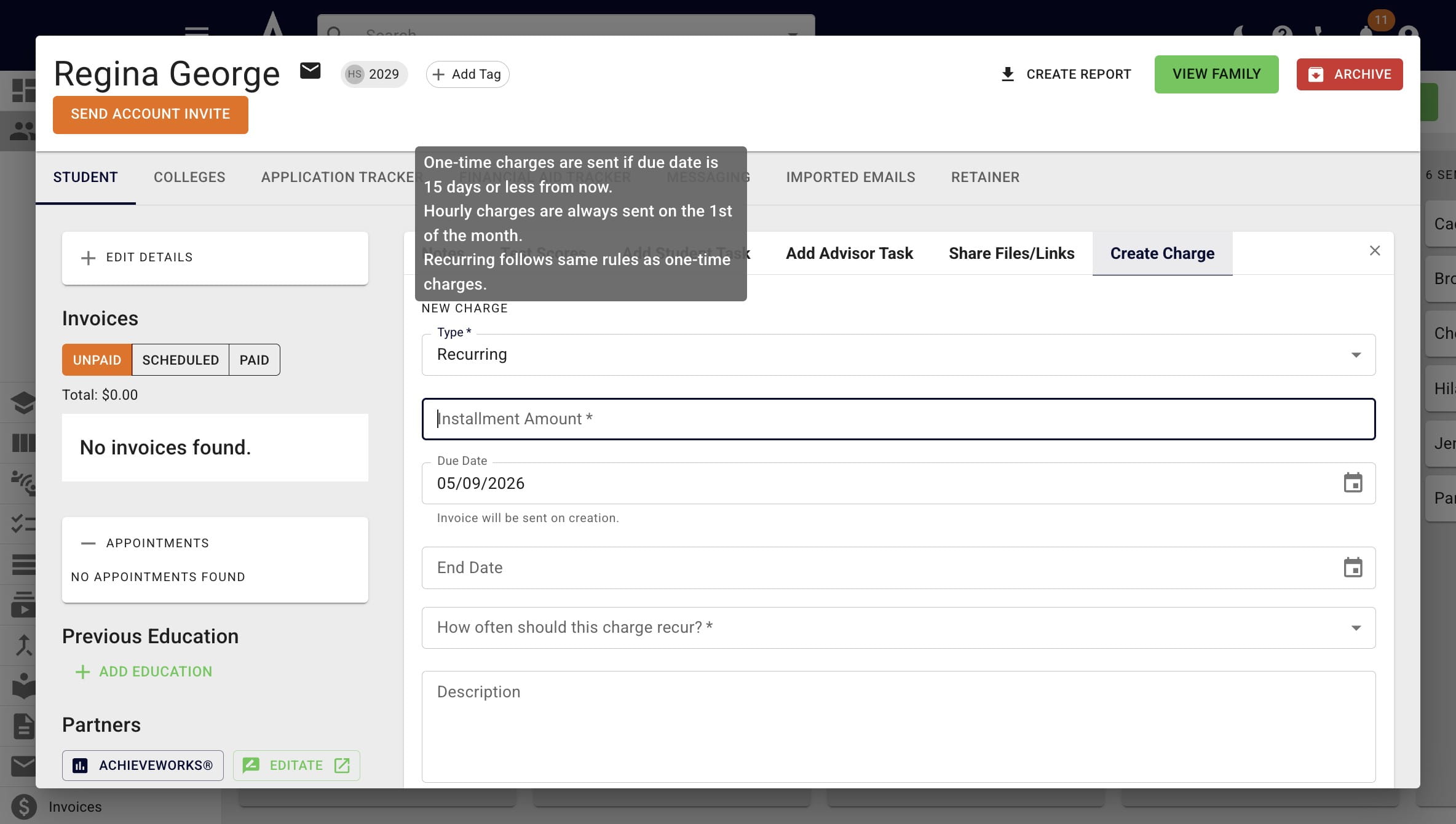 Add in the amount for each invoice under **Installment Amount.**